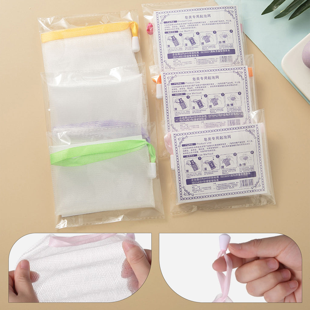 10 Counts Exfoliating Bar Soap Pouch, Double Layer Thicken Foam Net, Bubble Mesh Bags, Soap Saver Sack, Drawstring Holder Bags for Bath & Shower, Random Color