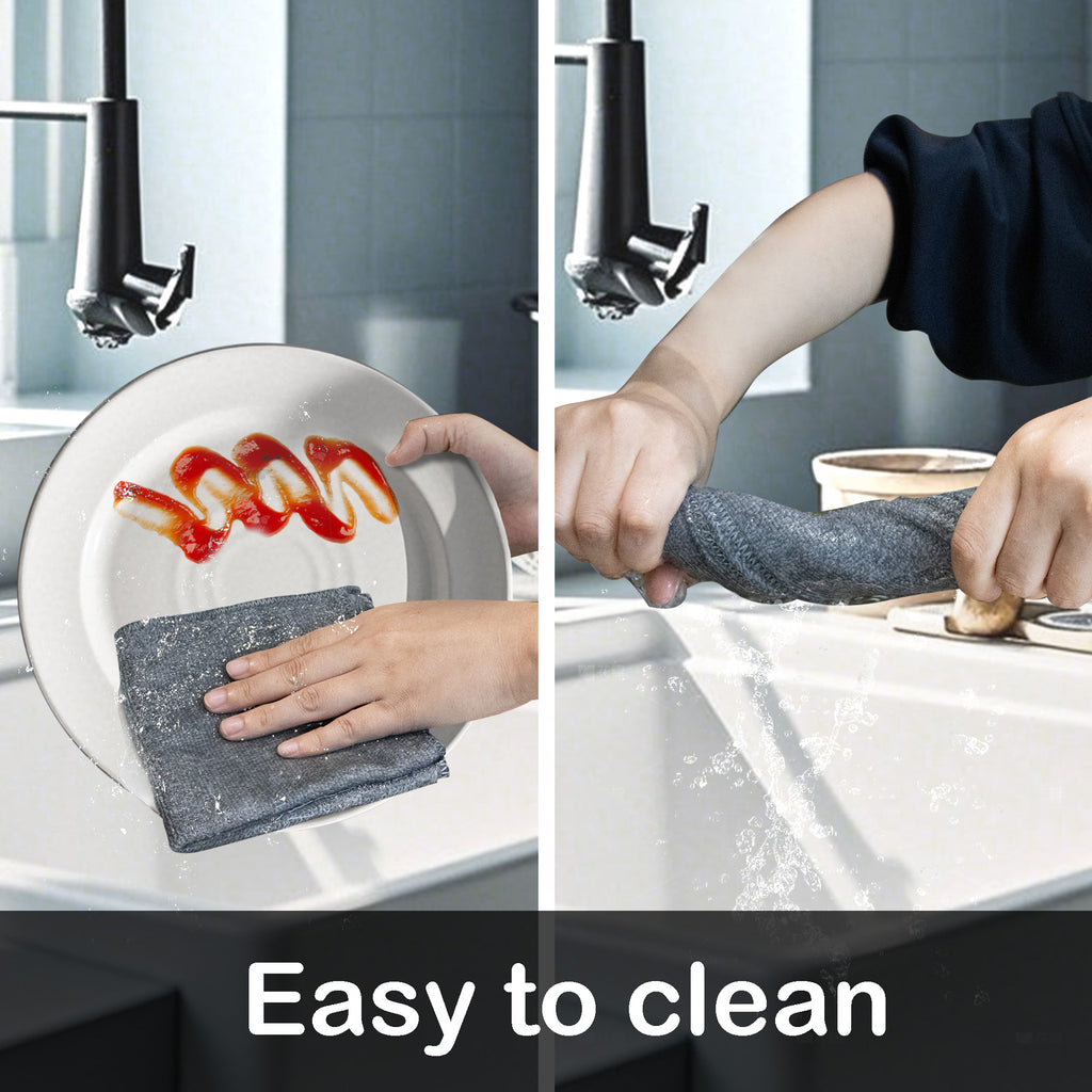 10 Counts Microfiber Cleaning Cloth, Resuable Bamboo Charcoal Microfiber Cleaning Cloths, Super Absorbent Multipurpose Dishcloths for Kitchen House Car, Ddust Removal Cleaning Rag