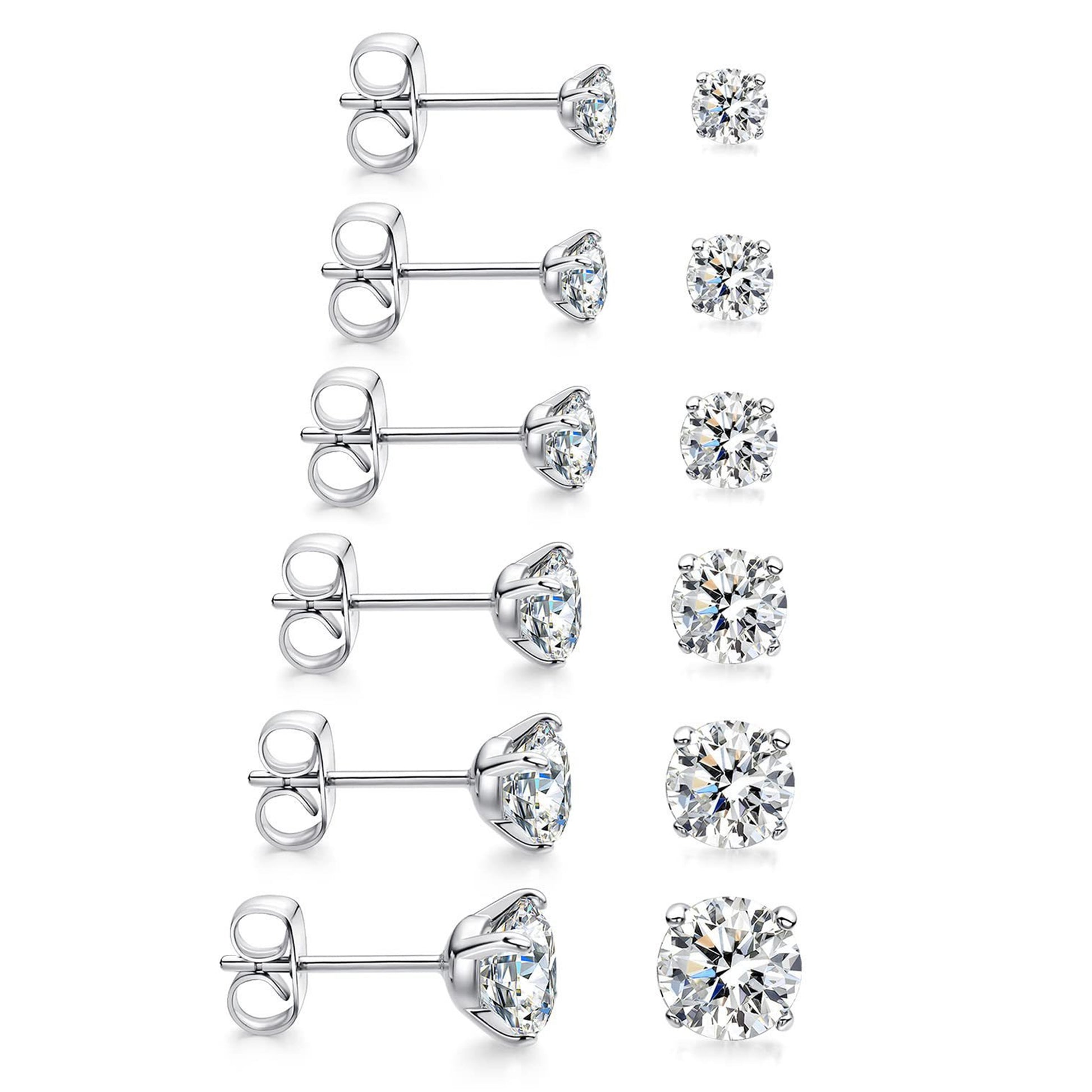 6 Counts Women's Silver Stud Earrings, 3-8mm options, durable material, fits daily and special occasions