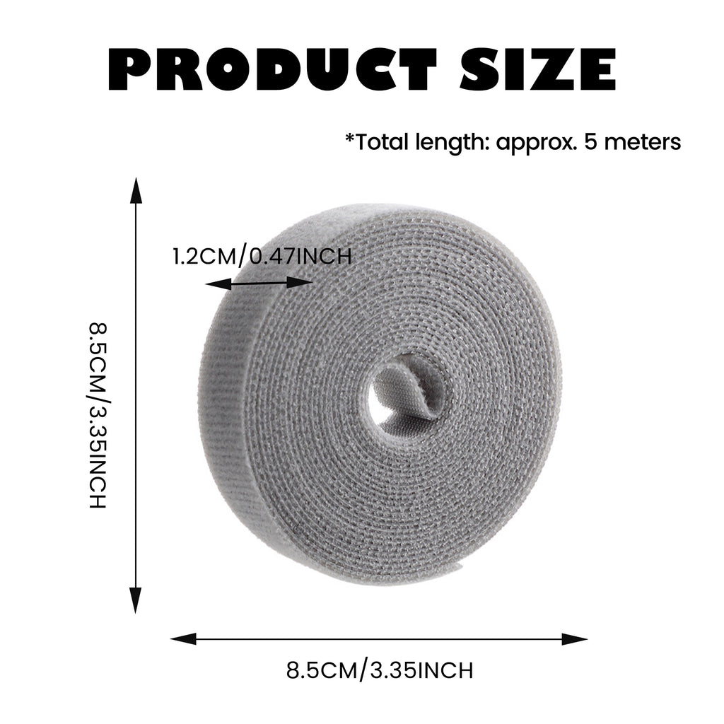 3 Count Reusable Fastening Tape Cable Ties,double-sided hook and loop design for custom length, adjustable strap roll for office and home cable management,  Grey&Black&White