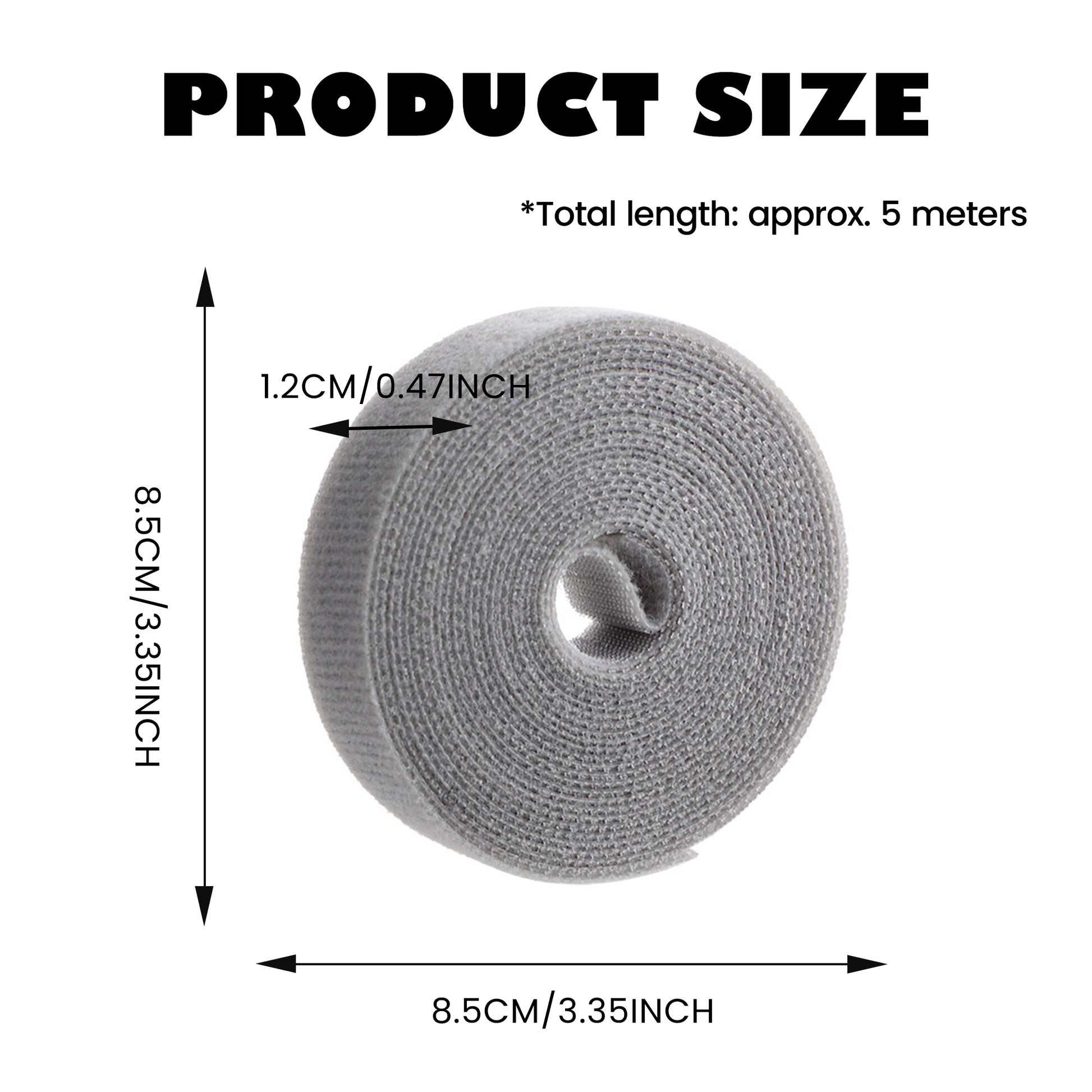 3 Count Reusable Fastening Tape Cable Ties,double-sided hook and loop design for custom length, adjustable strap roll for office and home cable management,  Grey&Black&White