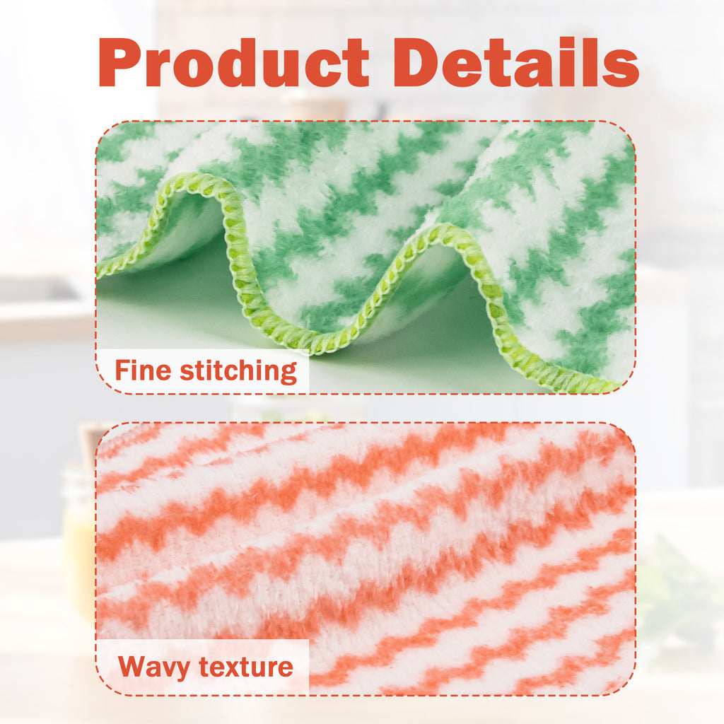 10 Counts Microfiber Cleaning Cloth, Kitchen Towels Absorbent Streak Free Cleaning Towels for Dish Drying Washing, 9.84" x 9.84" Striped Washable and Reusable Towels Random Color