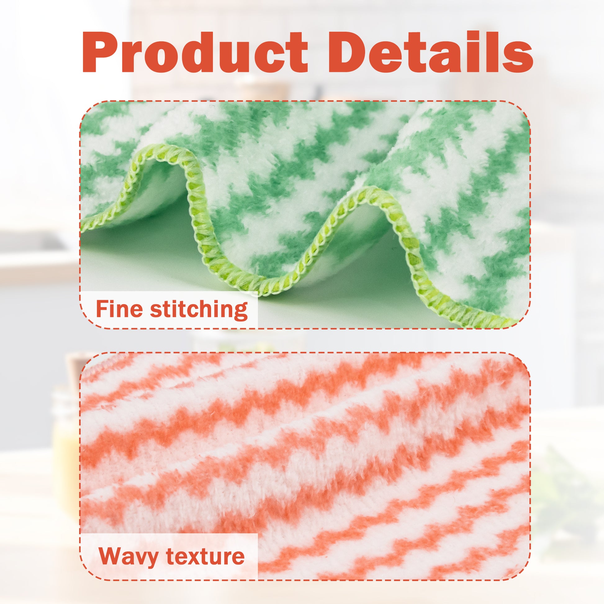 10 Counts Microfiber Cleaning Cloth, Kitchen Towels Absorbent Streak Free Cleaning Towels for Dish Drying Washing, 9.84" x 9.84" Striped Washable and Reusable Towels Random Color