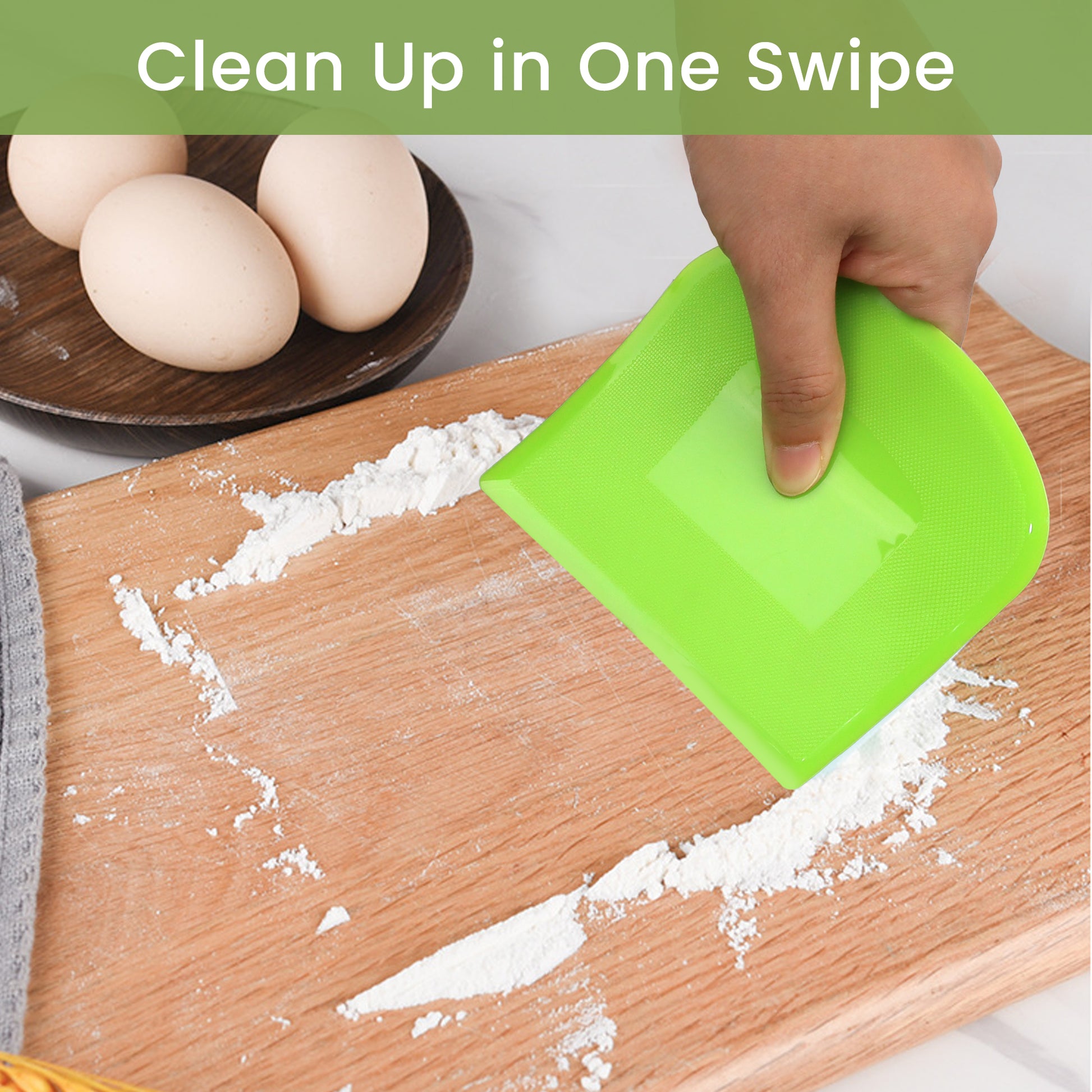 2 Counts Food - Grade Plastic Baking Tools, Green Bowl Scraper Set for Dividing Bread Dough & Removing Batter Residue