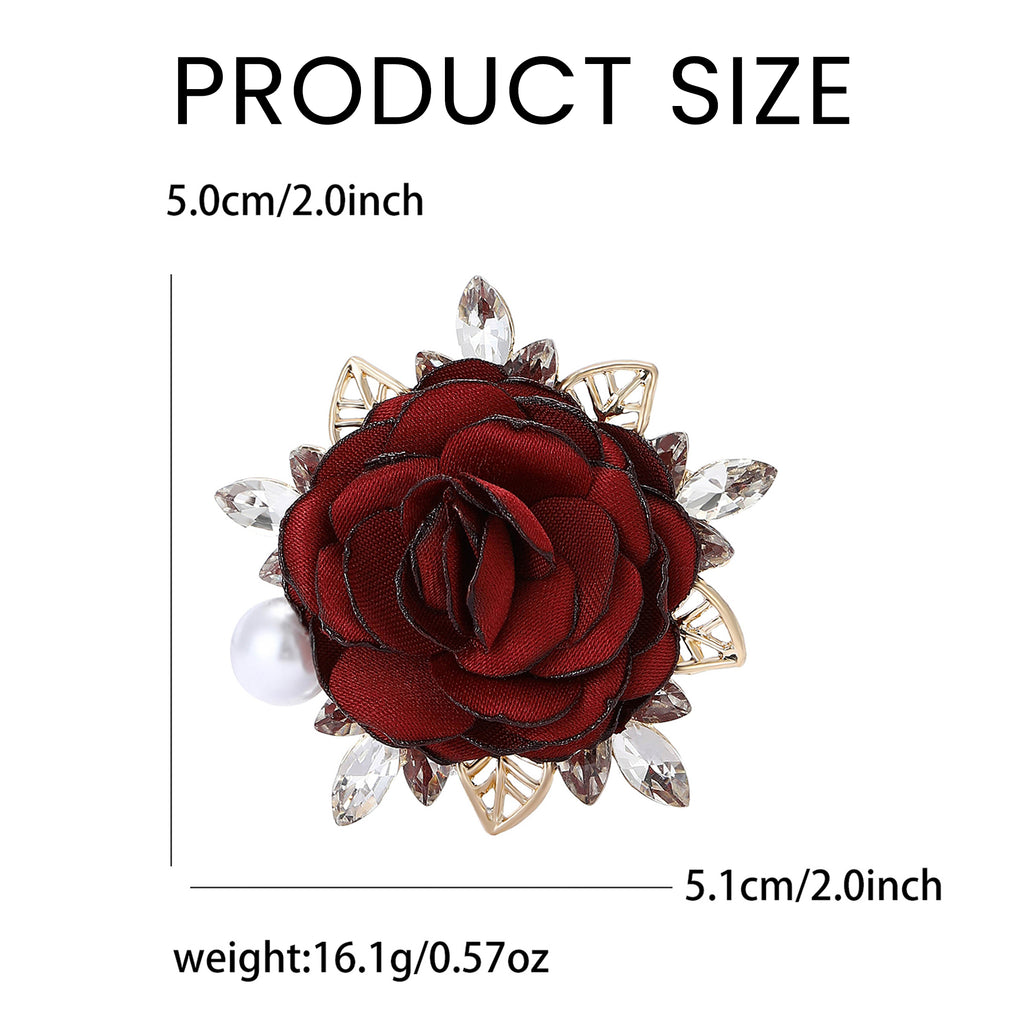 1 Count Rose Flower Brooch, Handcrafted Chiffon with Crystal Pearls for Refined Style