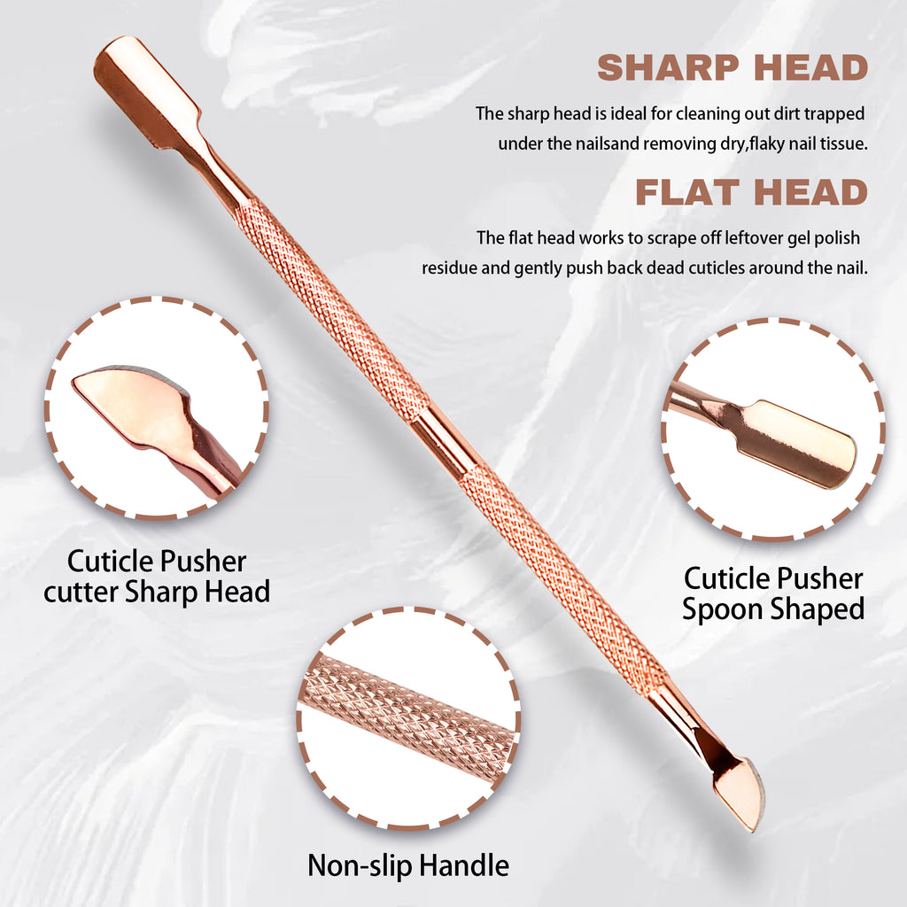 2 Counts Professional Rose Gold Cuticle Tools Set, features Cuticle Nipper and Pusher  designed for manicure and pedicure of fingernails and toenails