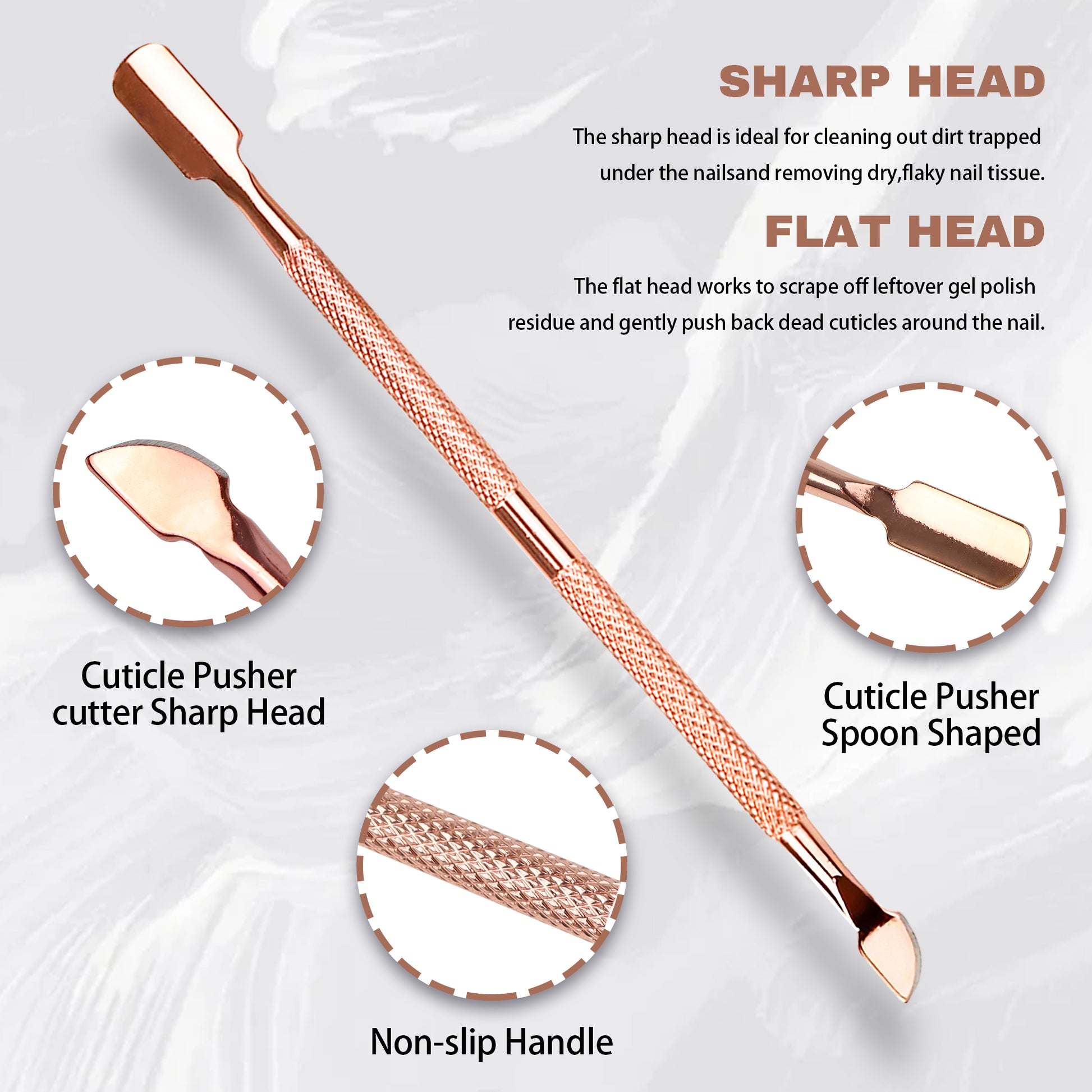 2 Counts Professional Rose Gold Cuticle Tools Set, features Cuticle Nipper and Pusher  designed for manicure and pedicure of fingernails and toenails