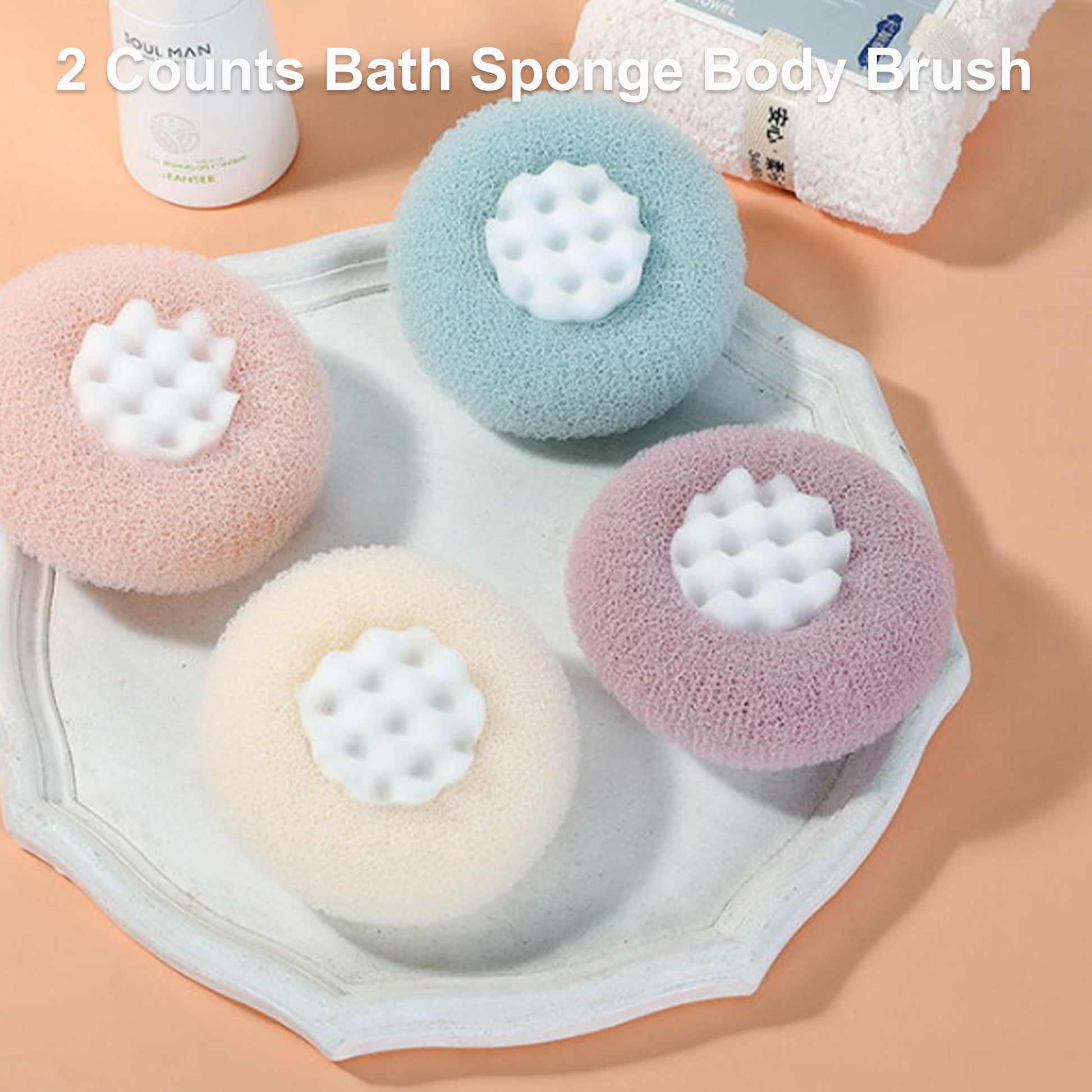 2 Counts 2-in-1 Sunflower Suction Cup Bath Ball, suction cup ring design easy for men & women to use with random colors