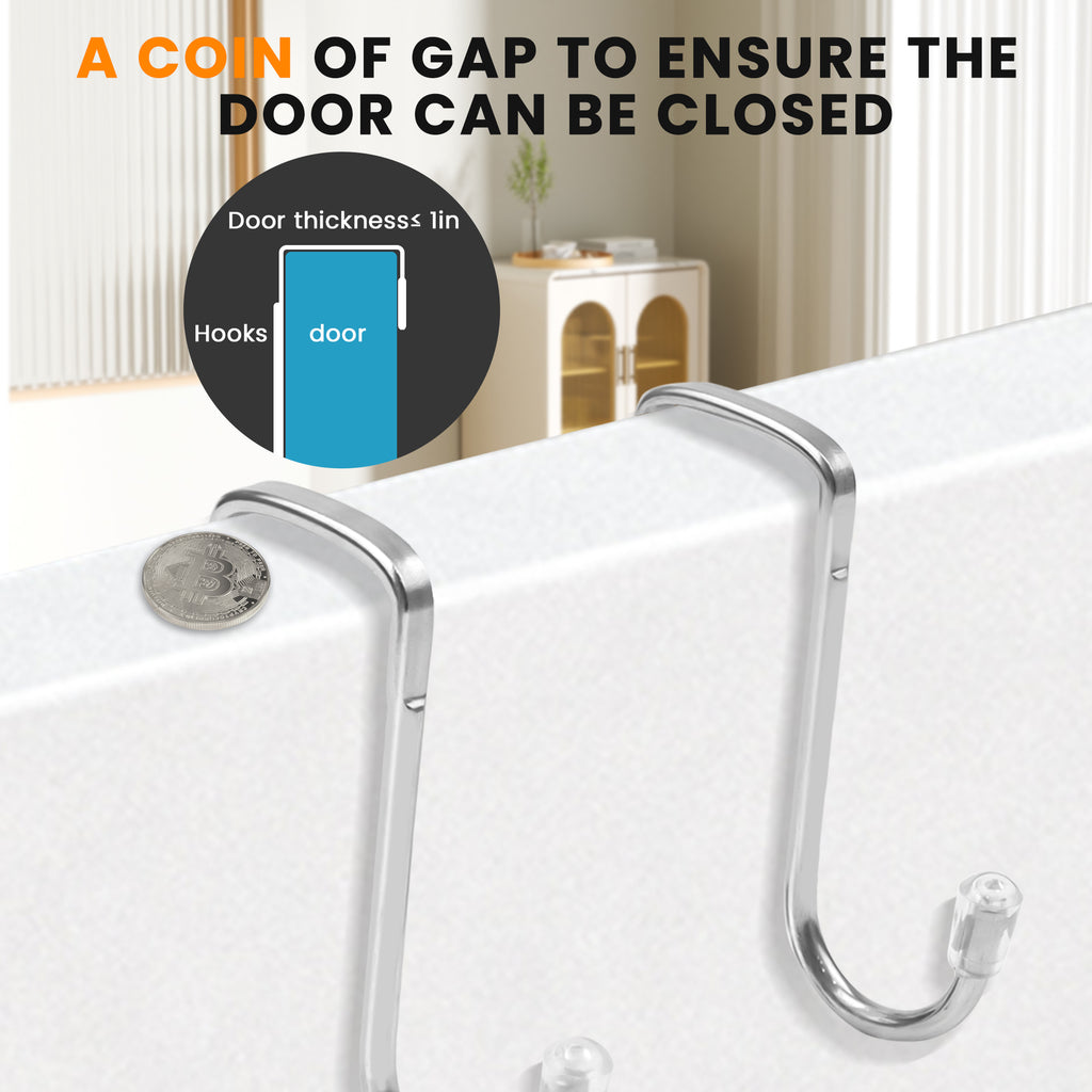 2 Counts Heavy Duty Dual-Purpose Over The Door Hooks Organizer for Towels, Clothes, Hats & Bags, with double hooks for extra hanging space, fits Bathroom, Bedroom