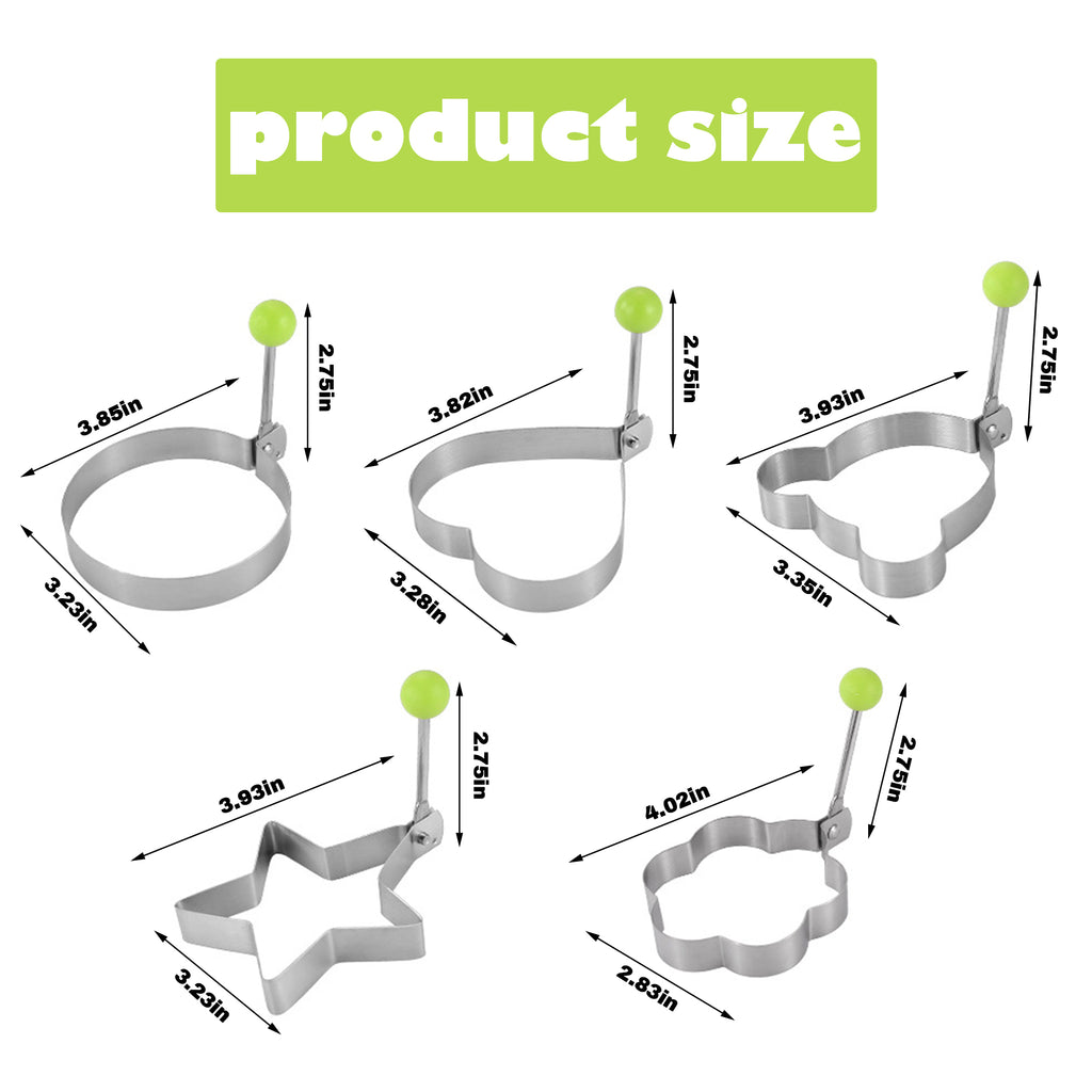 5 Counts Set Fried Egg Rings Molds Non Stick for Griddle Pan, Stainless Steel Pancake Mold for Omelettes & Fried Eggs — Easy to Use & Clean, Various Shapes