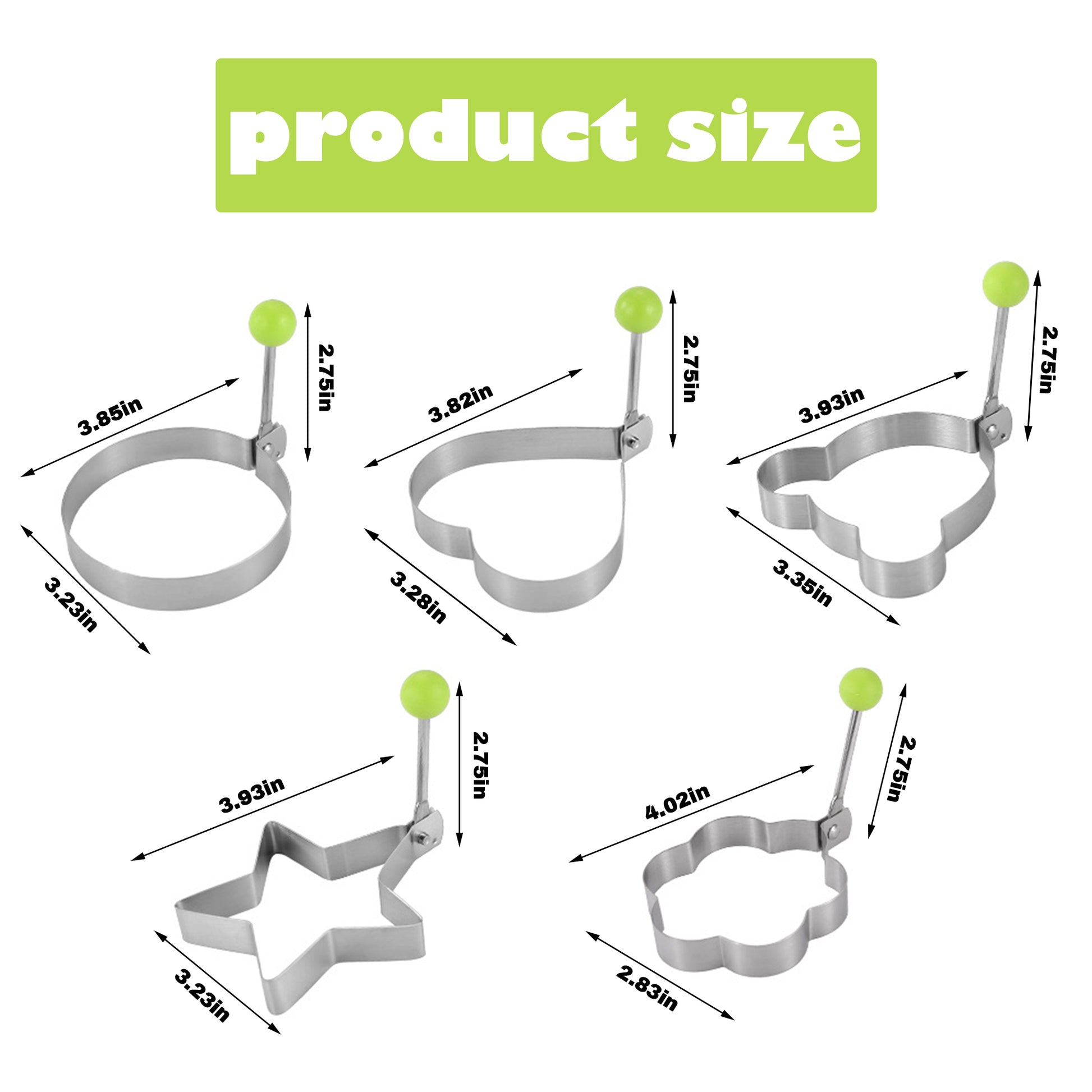 5 Counts Set Fried Egg Rings Molds Non Stick for Griddle Pan, Stainless Steel Pancake Mold for Omelettes & Fried Eggs — Easy to Use & Clean, Various Shapes