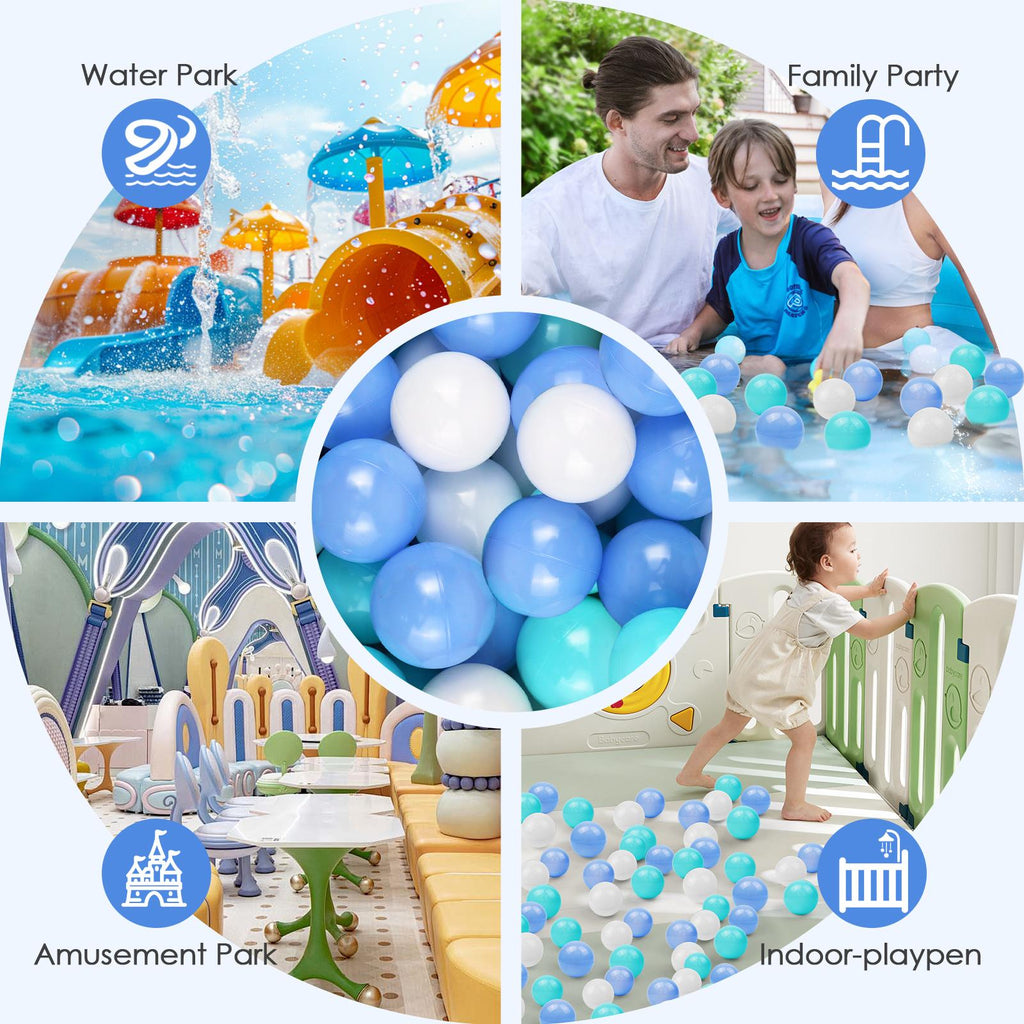 100 Counts Soft Plastic Ball Pit Balls Blue Light Blue White with Durable Storage Perfect for Baby Pool Kiddie Pool Water Toys Party Decoration Birthday Christmas