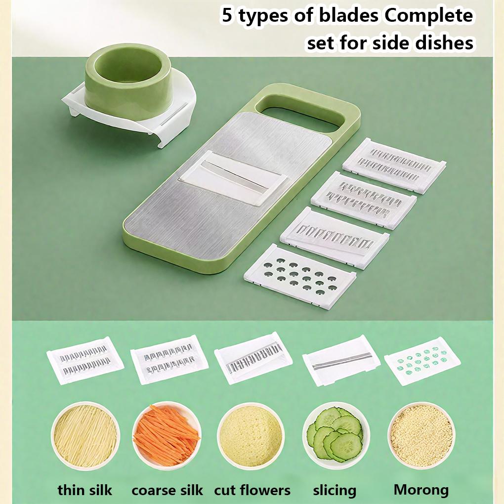 5 in 1 Vegetable Cutter with Cheese Grater, Adjustable Stainless Steel Blade, Comfort Grip, Safety Features, Easy to Clean, Carrot Grater, Cabbage Shredder, Cucumber Slicer - Stainless Steel Mandoline Slicer for Kitchen