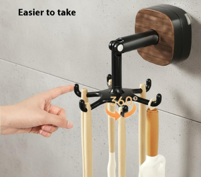 6-Claw Kitchen Utensil Hanger Hook 360° rotatable and foldable, this drill-free suction cup hook is also suitable for bathrooms, bedrooms, and offices.