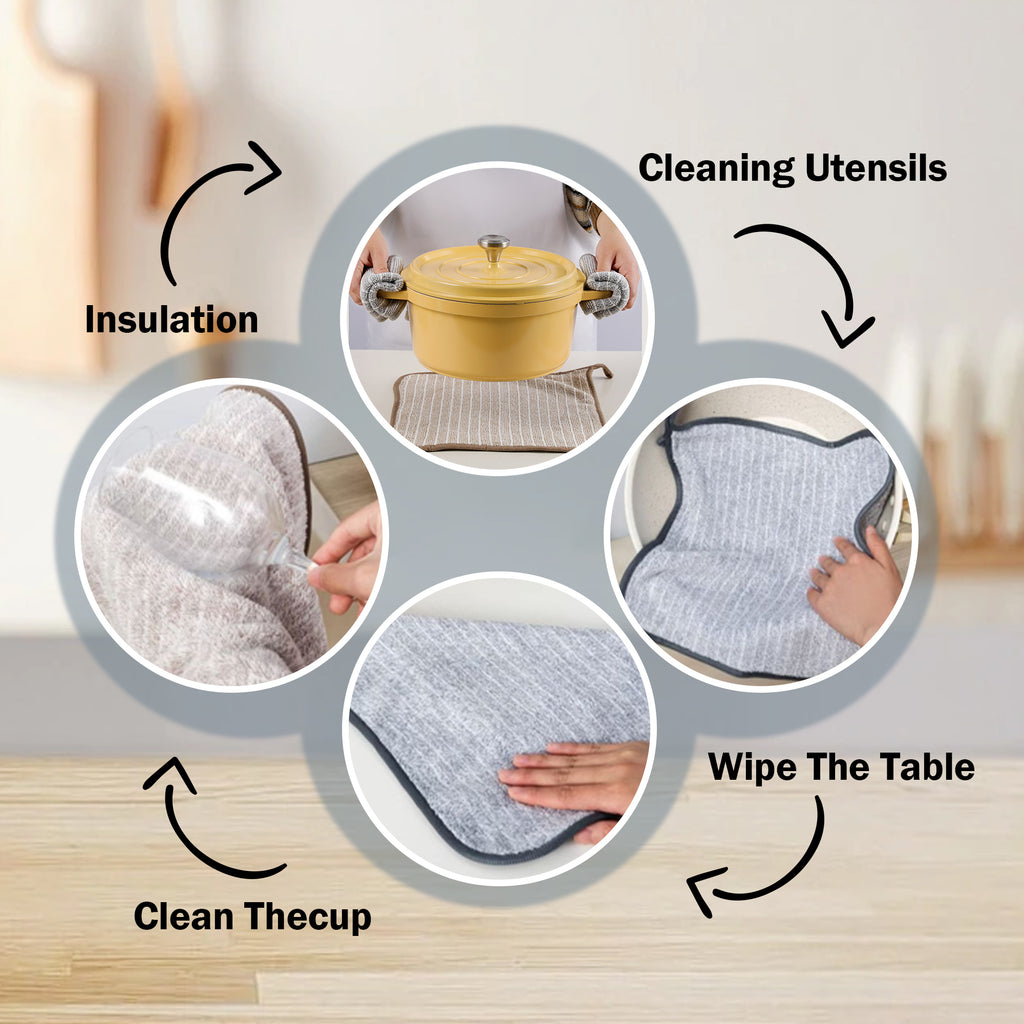 10 Counts Kitchen Dishcloths, Oil-Resistant & Heat Insulation Cleaning Cloths with Striped