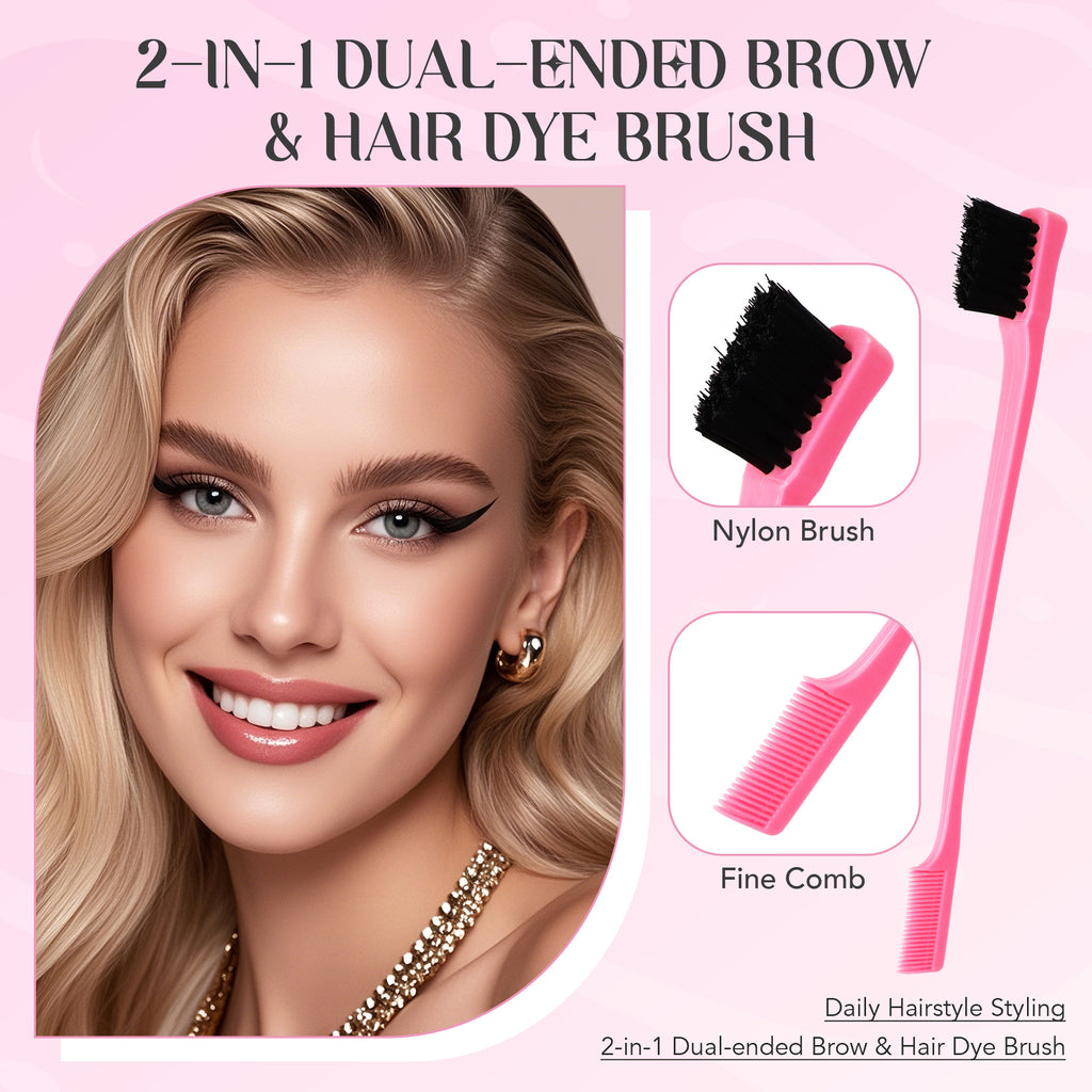 3 Counts Pink Hair Styling Brush Set with Slick Back, Edge Control & Rat Tail Teasing Comb for Women & Kids, Rat-Tail Design Enables Precise Sectioning & Efficient Hair Styling