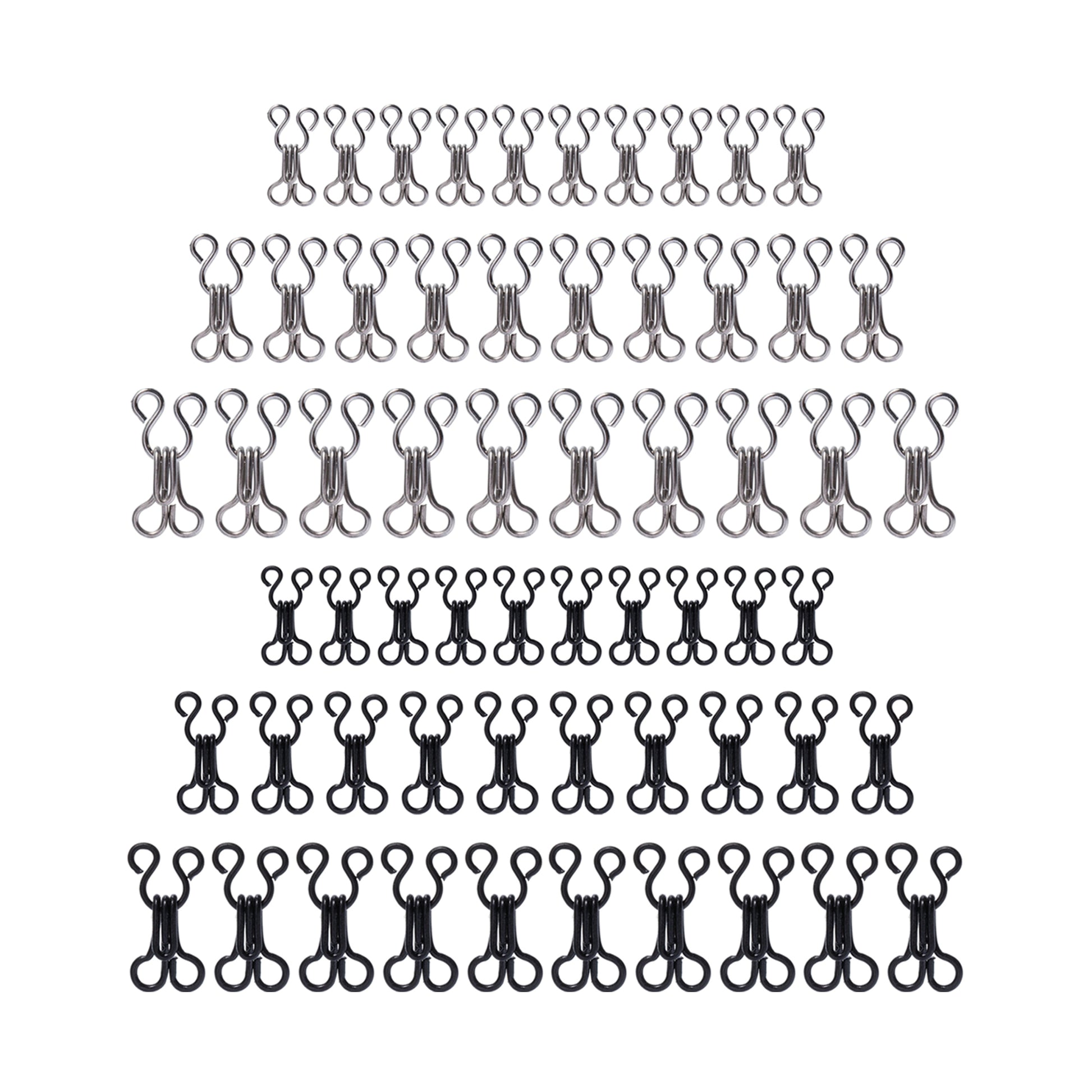 60 Counts  Sewing Hooks and Eyes Closure, 3 Sizes & Dual Colors for DIY Craft (Silver & Black)