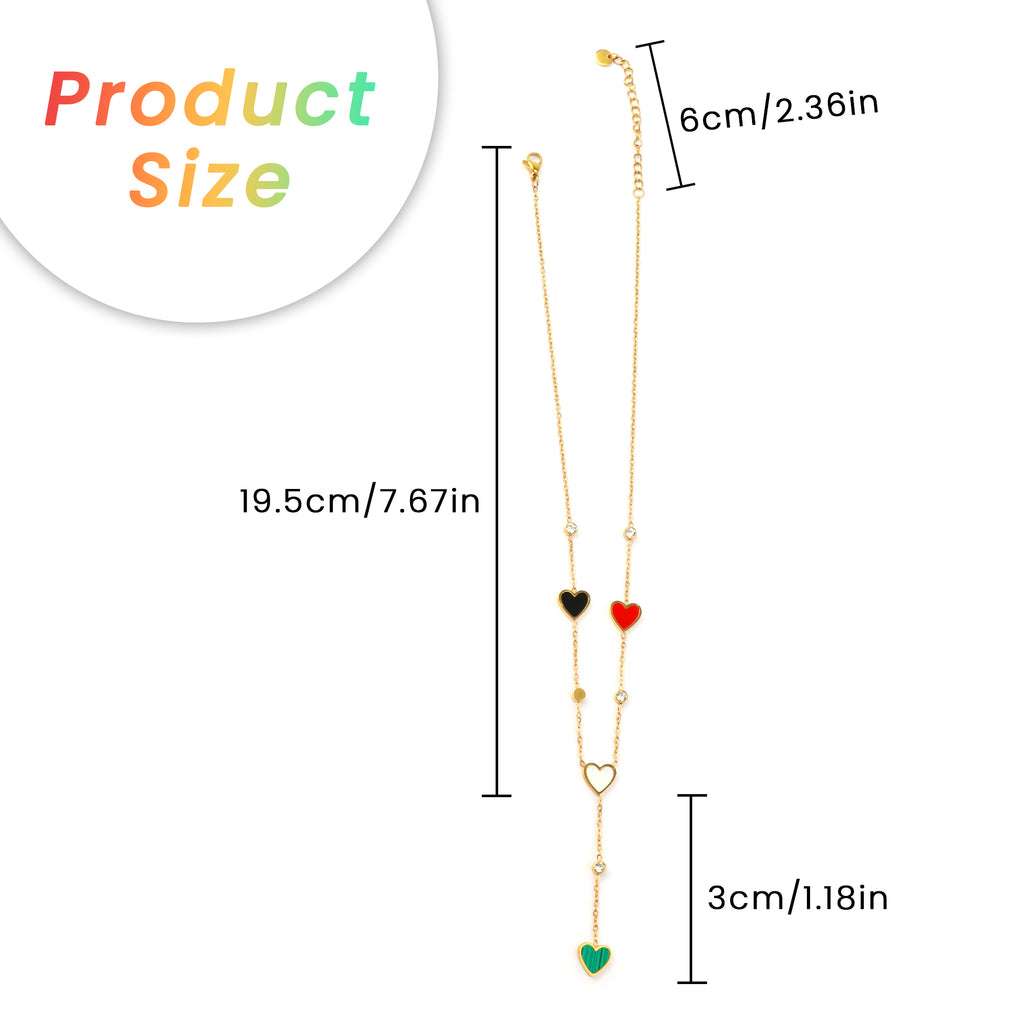 1 Count colorful Heart Pendant- Shaped Stainless Steel Necklace with Beaded ,Gold