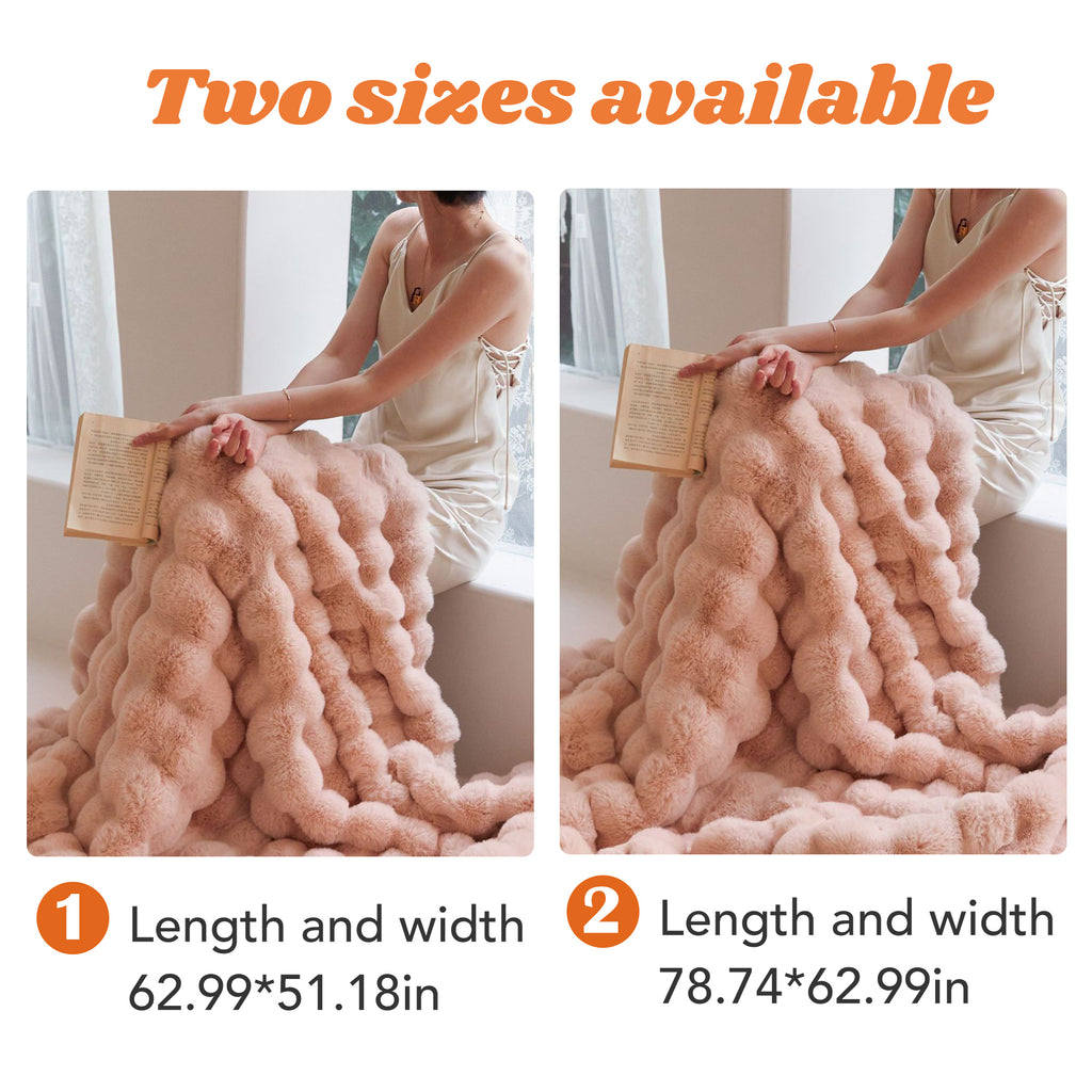 1 Count Soft Faux Fur Throw Blanket, thick pile construction for couch use and bedroom ornament,  long pile surface for tactile comfort and visual appeal