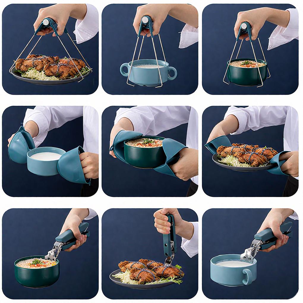 Anti-Scalding Clip Bowl Plate Clamp, Multi-Function Anti-Scald Bowl Clip, Silicone Non-slip Anti Heat Clip, Anti-Scalding Clip Three-Piece Set, for Plates, Bowls, Baking Trays，divine tool (Blue)