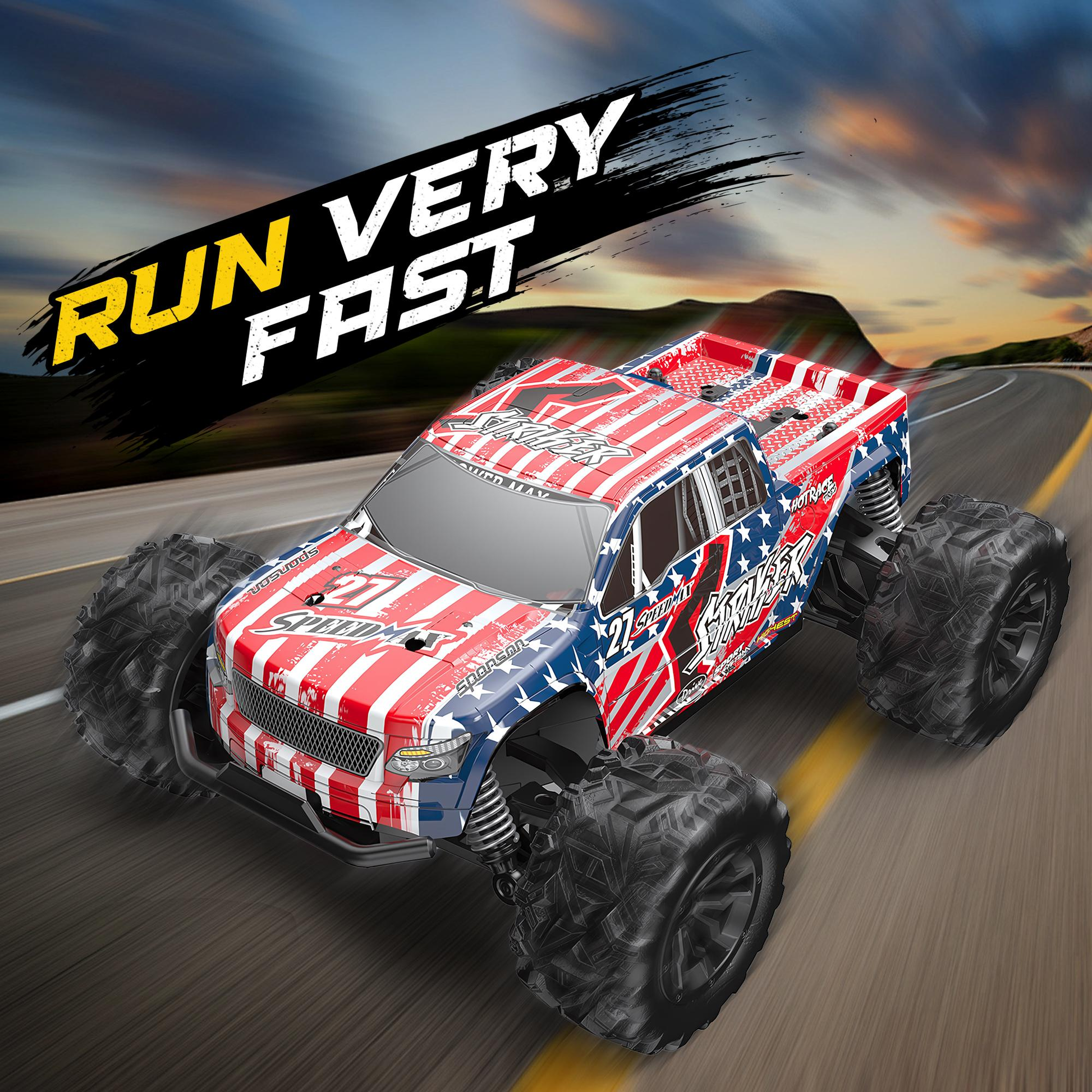 1:20 RC All - Terrain Pickup Truck - Red, 18 - 20KMH Speed, 2.4GHz Remote Control Off Road Vehicle, Waterproof Electric Powered Toy with Dual 3.7V 500mAh Rechargeable Batteries, Suitable for Kids and Hobbyists