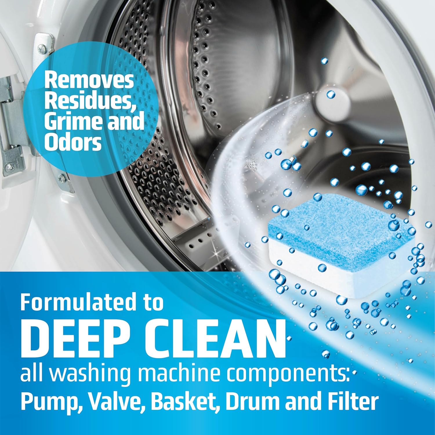 Washing Machine Cleaner Tablets 24 pack Powerful Descaler -Deep Cleaning for HE Front Loader & Top Load Washer Septic Safe Eco-Friendly Deodorizer Clean Drum & Laundry Tub Seal- Year's Supply