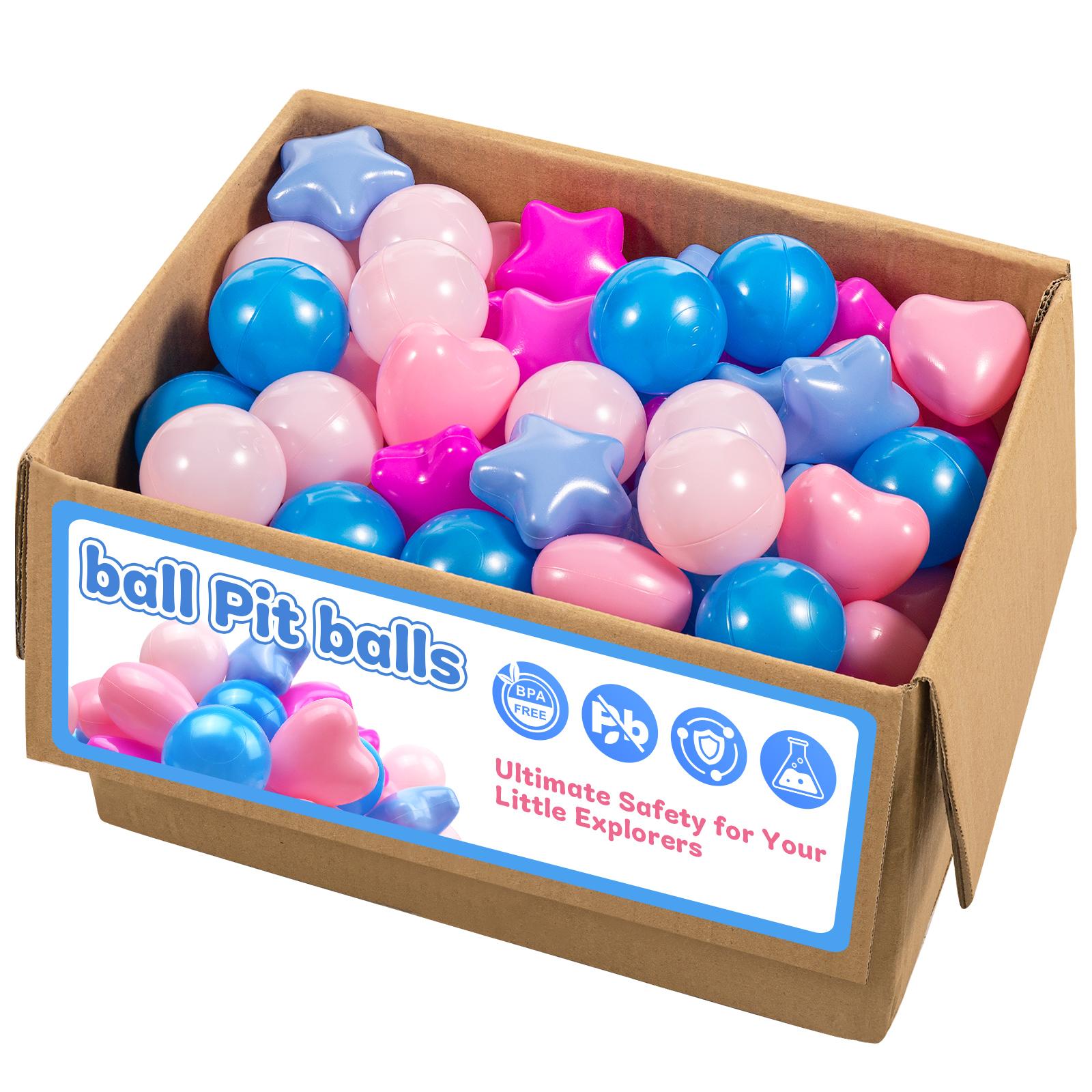 100 Counts  5 Colors Star Heart Circle Ball Pit Balls for Girls Boys Fun Playtime