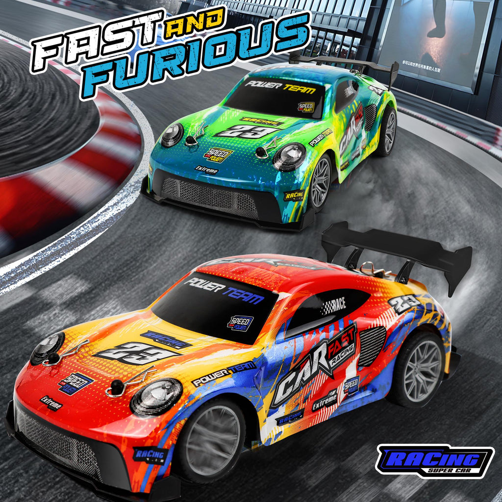 2-Car Set Drift RC Car: Electric Toy Car for Hobby Racing with Controller, 1:24 4WD High Speed RC Drift Cars (Equipped with LED Lights, Drifting Tires & Two Batteries), Christmas Gift for Adults & Kids