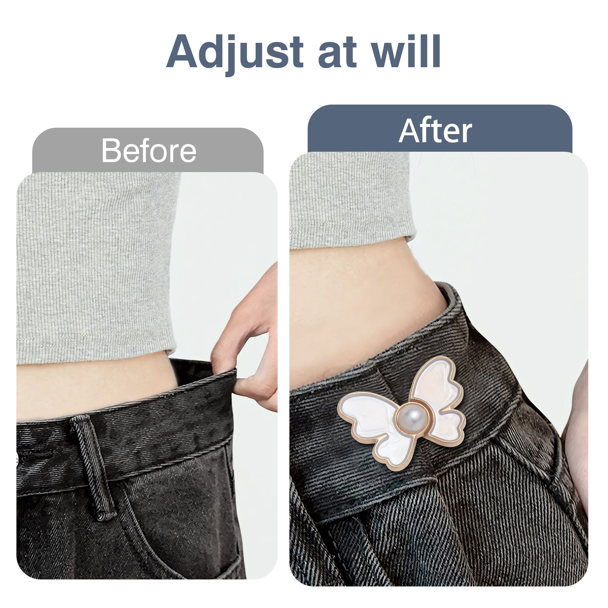 10 Counts Butterfly Waist Cinching Button, No Sewing Required. Easy to Use, Adjustable Fit for Loose Pants,black