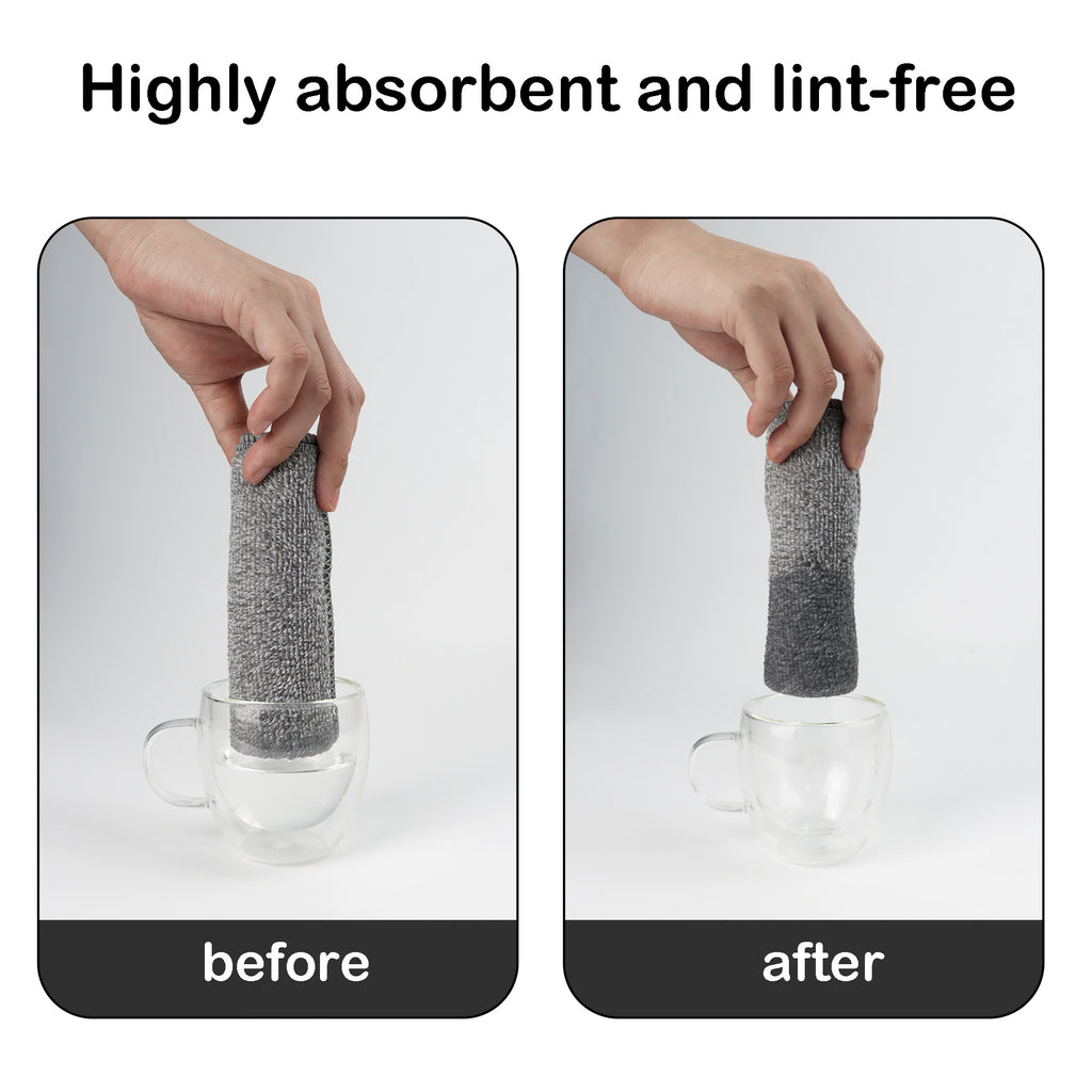 10 Counts Microfiber Cleaning Cloth, Resuable Bamboo Charcoal Microfiber Cleaning Cloths, Super Absorbent Multipurpose Dishcloths for Kitchen House Car, Ddust Removal Cleaning Rag