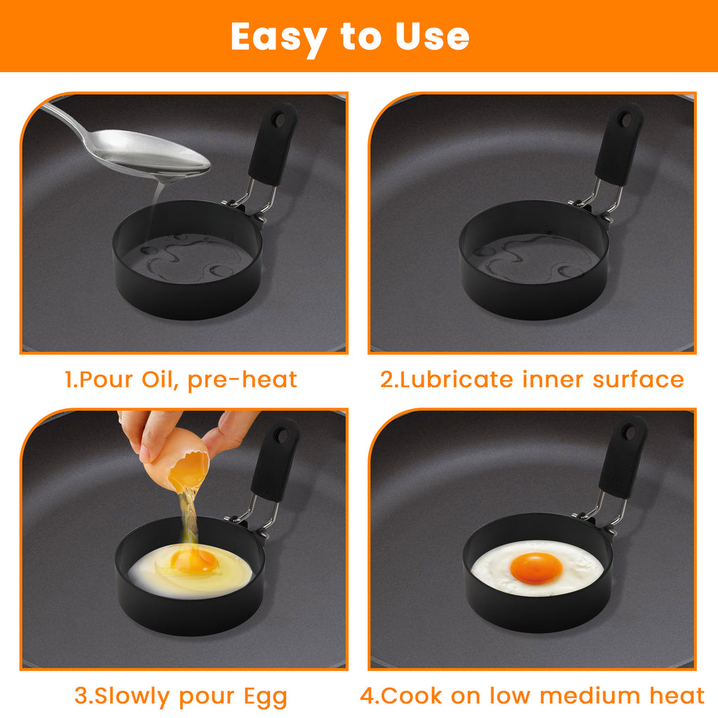 4 Counts Food-Grade Non-Stick Stainless Steel Round Egg Rings ,Multi-Functional Use ,Pancake & Omelet Molds ,Camping & Kitchen Essential