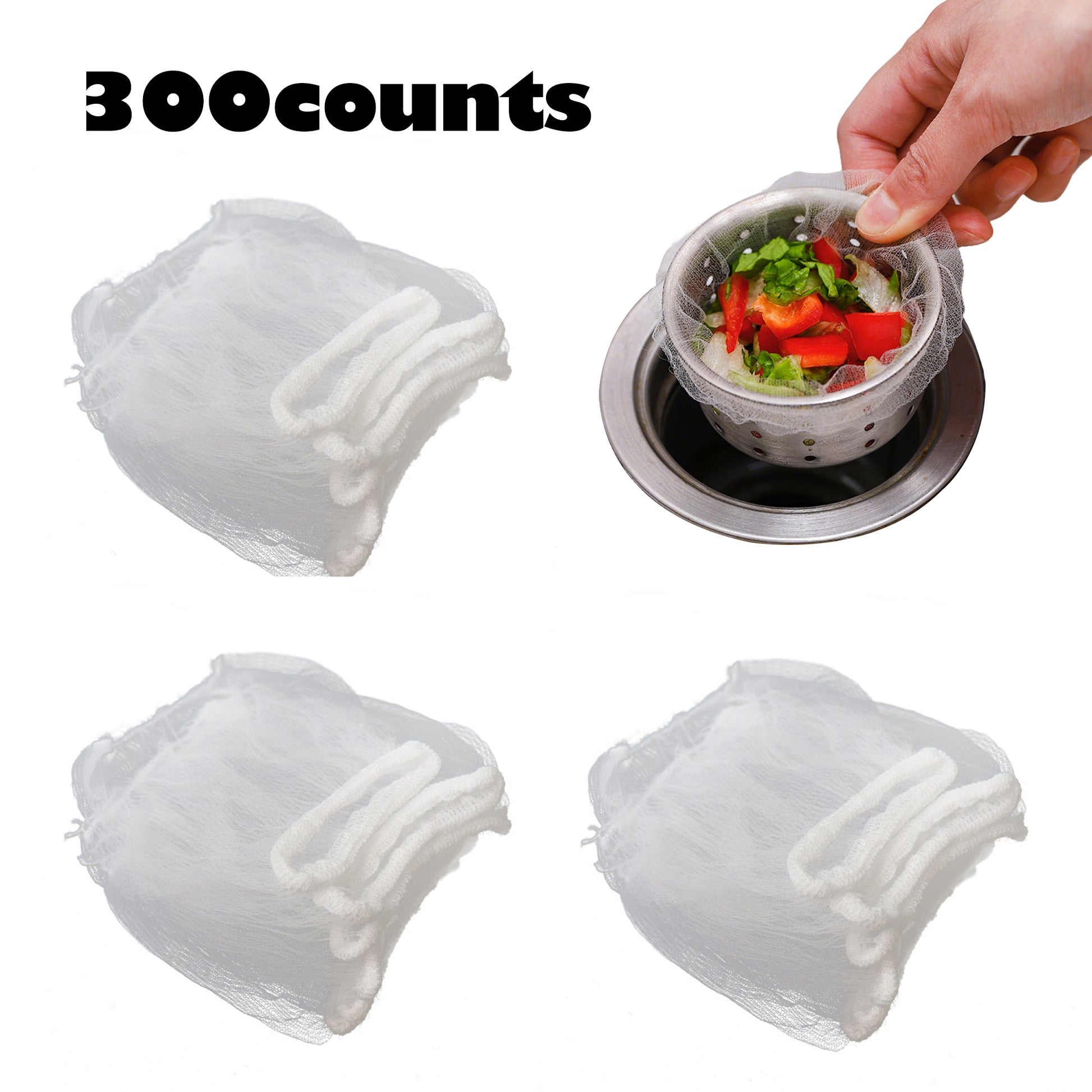 300 Counts Kitchen Disposable Mesh Sink Strainer Bag, Blocks Hair and Food Residue, Disposable Design for Easy Replacement,Practical for Regular Cleaning