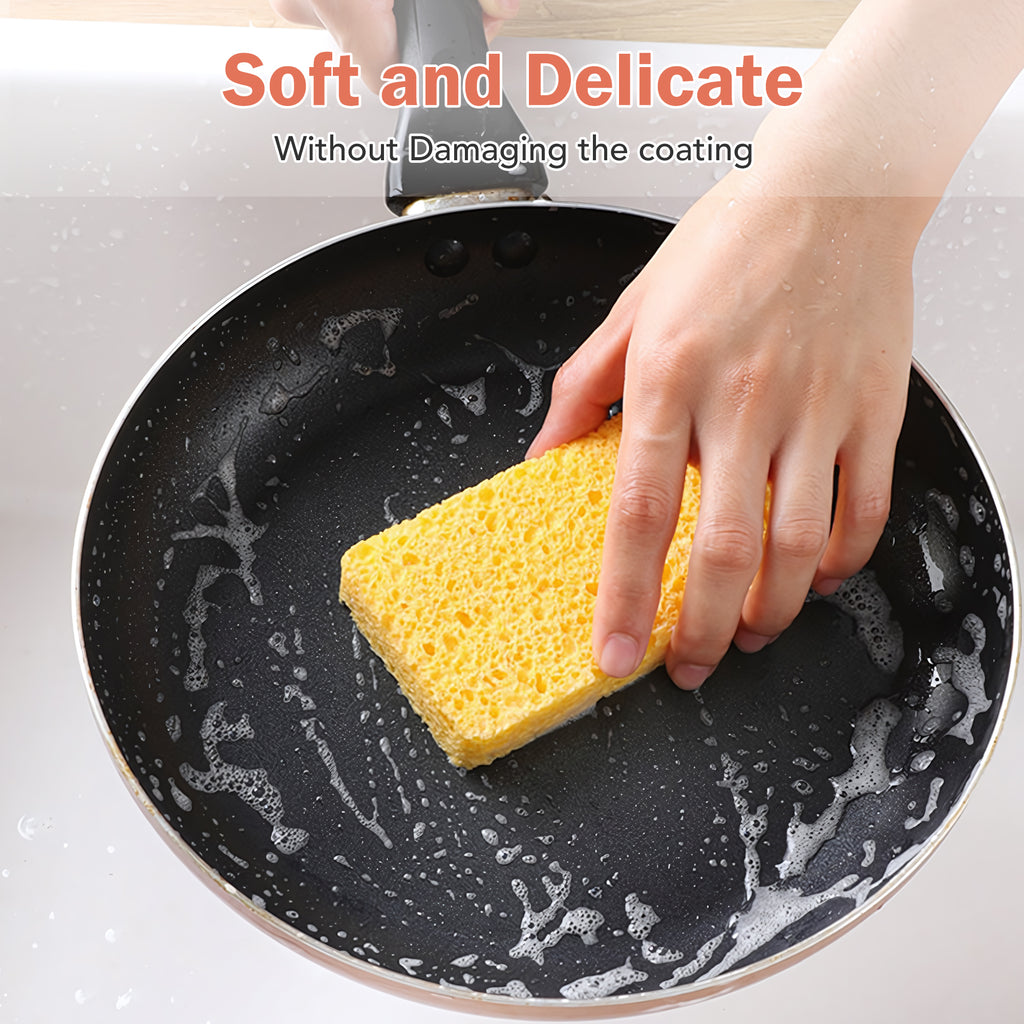 6 Counts Large Cellulose Sponges, thick wood pulp material for dish washing and cookware cleaning, rapid drying design