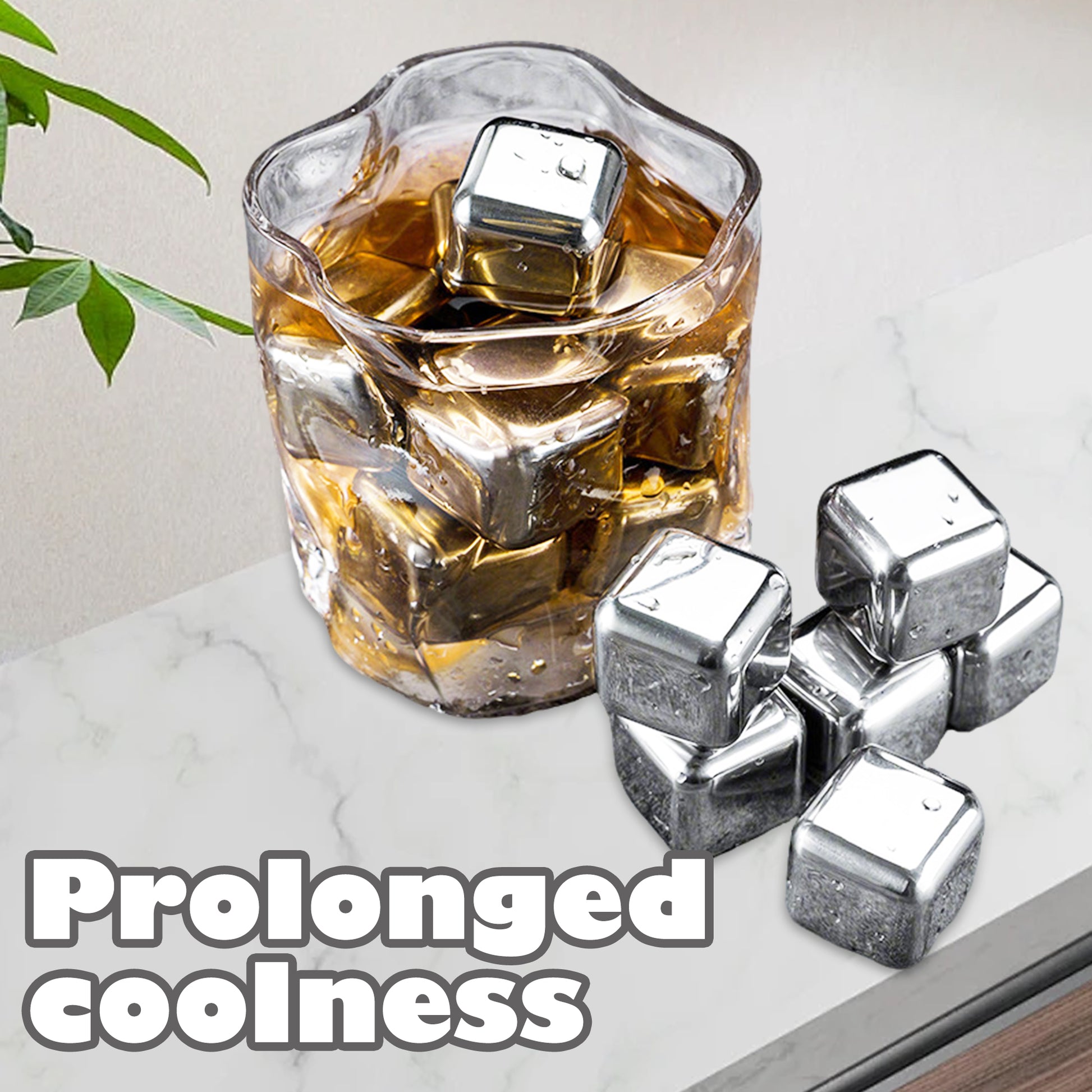 8 Counts Whiskey Stones Gift Set, Reusable Stainless Steel Cooling Stones with Tongs for Chilling Beverages