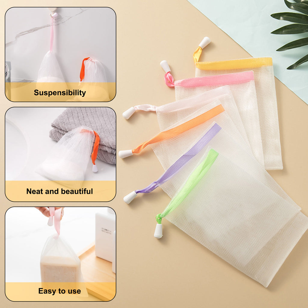 10 Counts Exfoliating Bar Soap Pouch, Double Layer Thicken Foam Net, Bubble Mesh Bags, Soap Saver Sack, Drawstring Holder Bags for Bath & Shower, Random Color