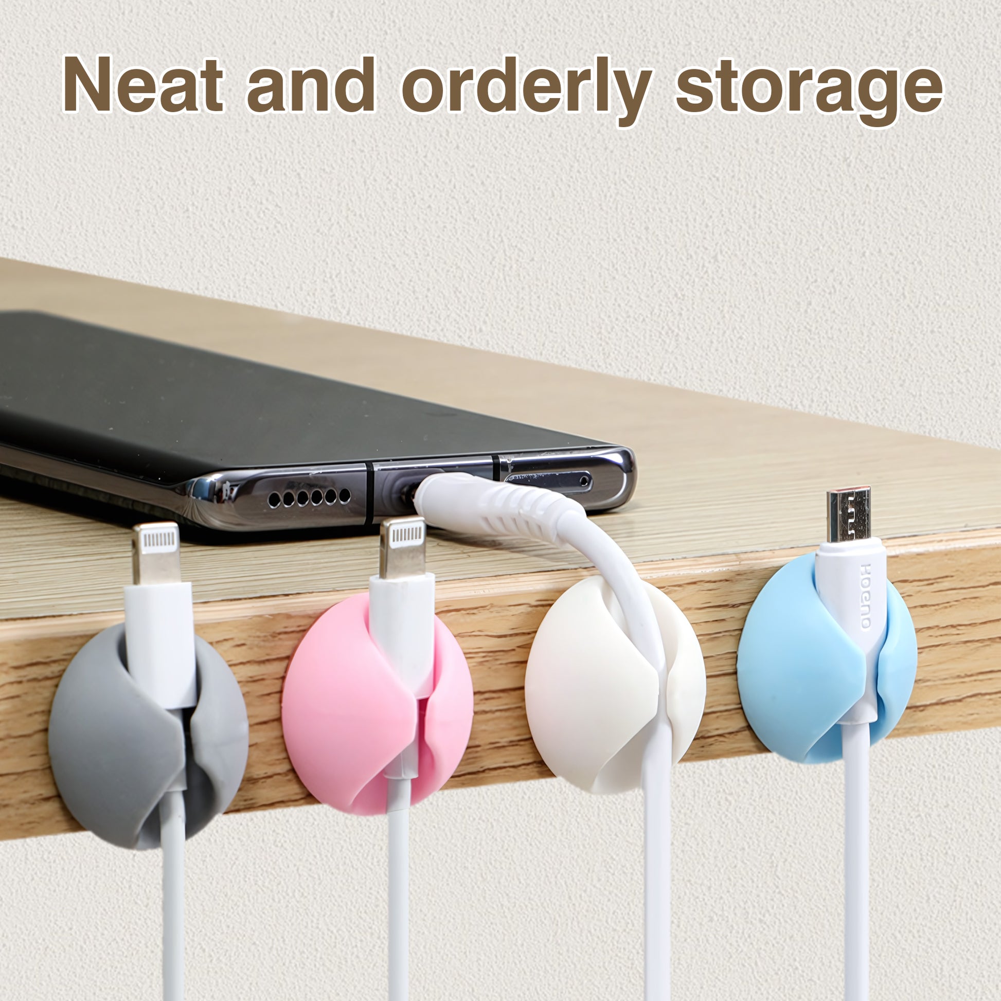 4 Counts Cable Clips, Random Colors Strong Hold Adhesive Wire Organizers for Desk and Wall Management