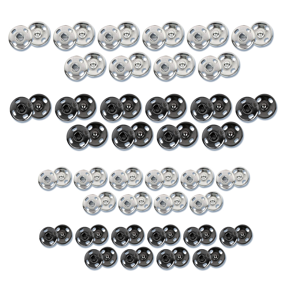 40 Counts Sew-on Snap Buttons, Dual-Size Metal Fasteners for Clothing & DIY Crafts (Silver & Black)