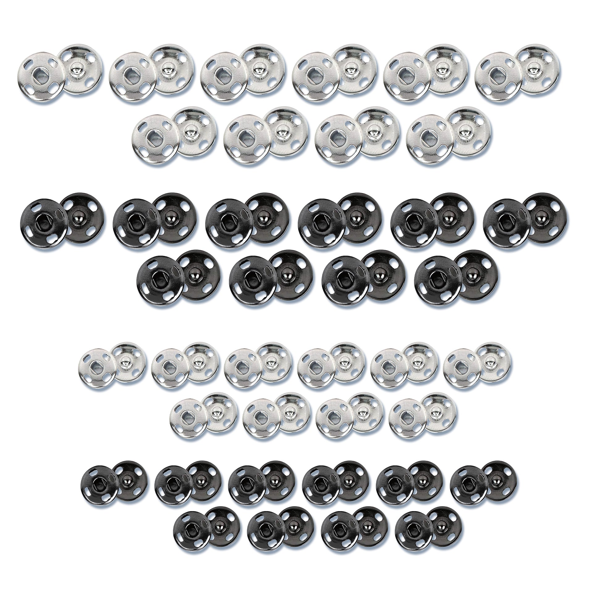 40 Counts Sew-on Snap Buttons, Dual-Size Metal Fasteners for Clothing & DIY Crafts (Silver & Black)