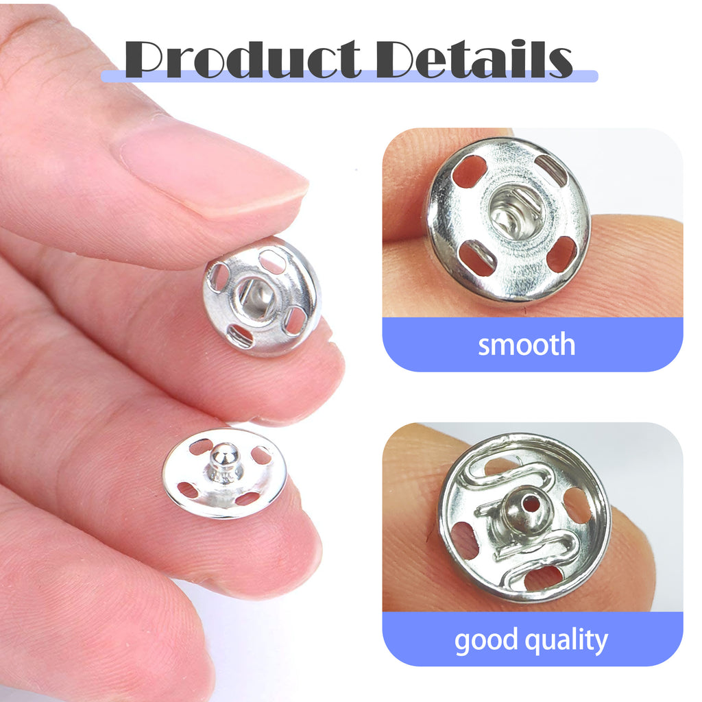 40 Counts Sew-on Snap Buttons, Dual-Size Metal Fasteners for Clothing & DIY Crafts (Silver & Black)