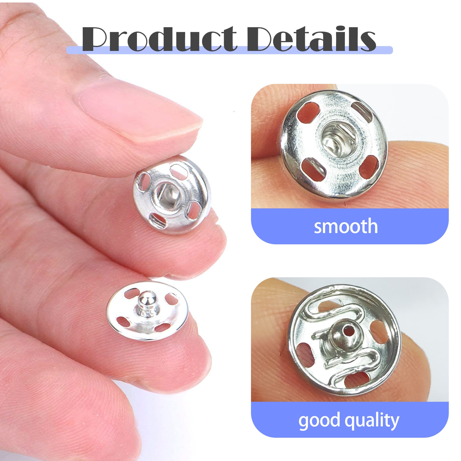 40 Counts Sew-on Snap Buttons, Dual-Size Metal Fasteners for Clothing & DIY Crafts (Silver & Black)