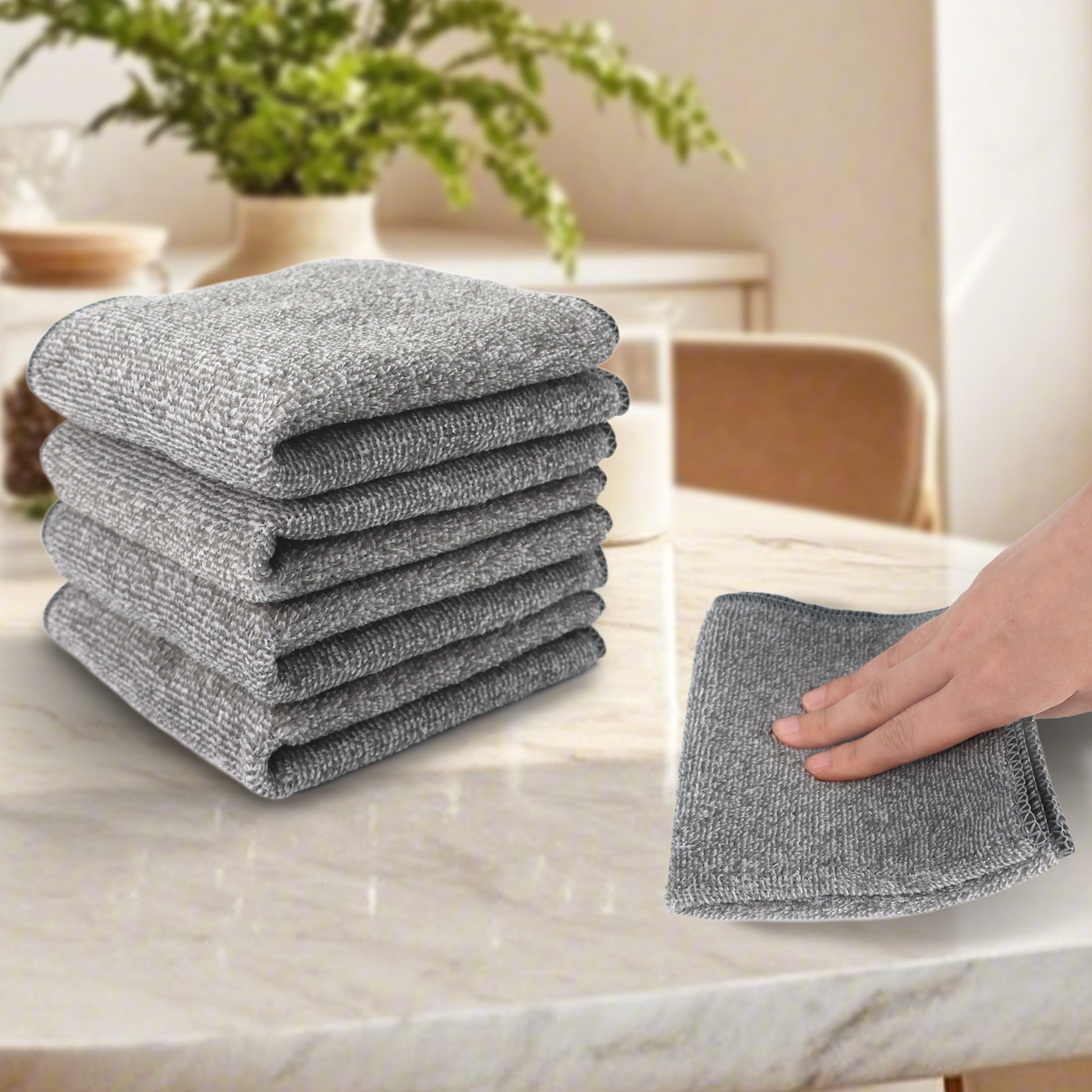 10 Counts Microfiber Cleaning Cloth, Resuable Bamboo Charcoal Microfiber Cleaning Cloths, Super Absorbent Multipurpose Dishcloths for Kitchen House Car, Ddust Removal Cleaning Rag