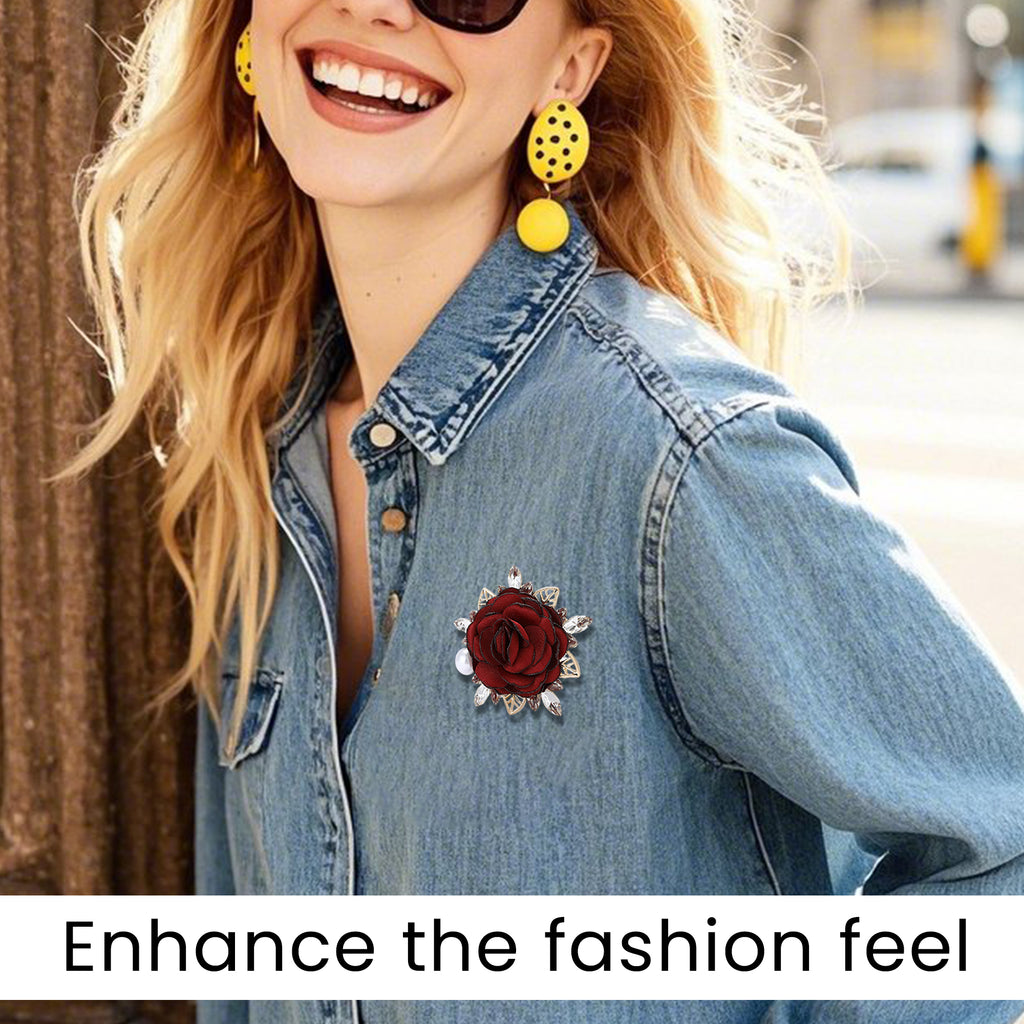 1 Count Rose Flower Brooch, Handcrafted Chiffon with Crystal Pearls for Refined Style