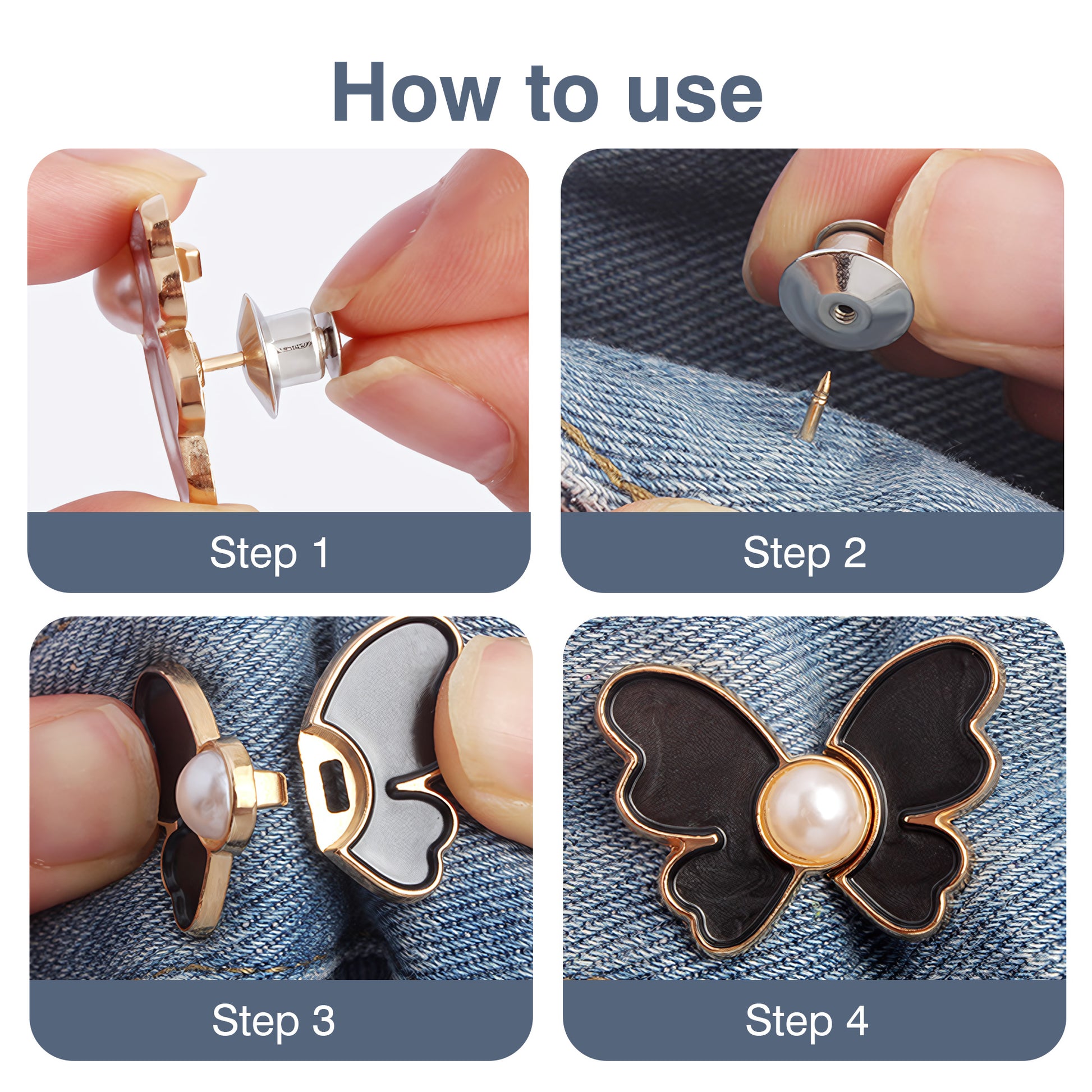 10 Counts Butterfly Waist Cinching Button, No Sewing Required. Easy to Use, Adjustable Fit for Loose Pants,black