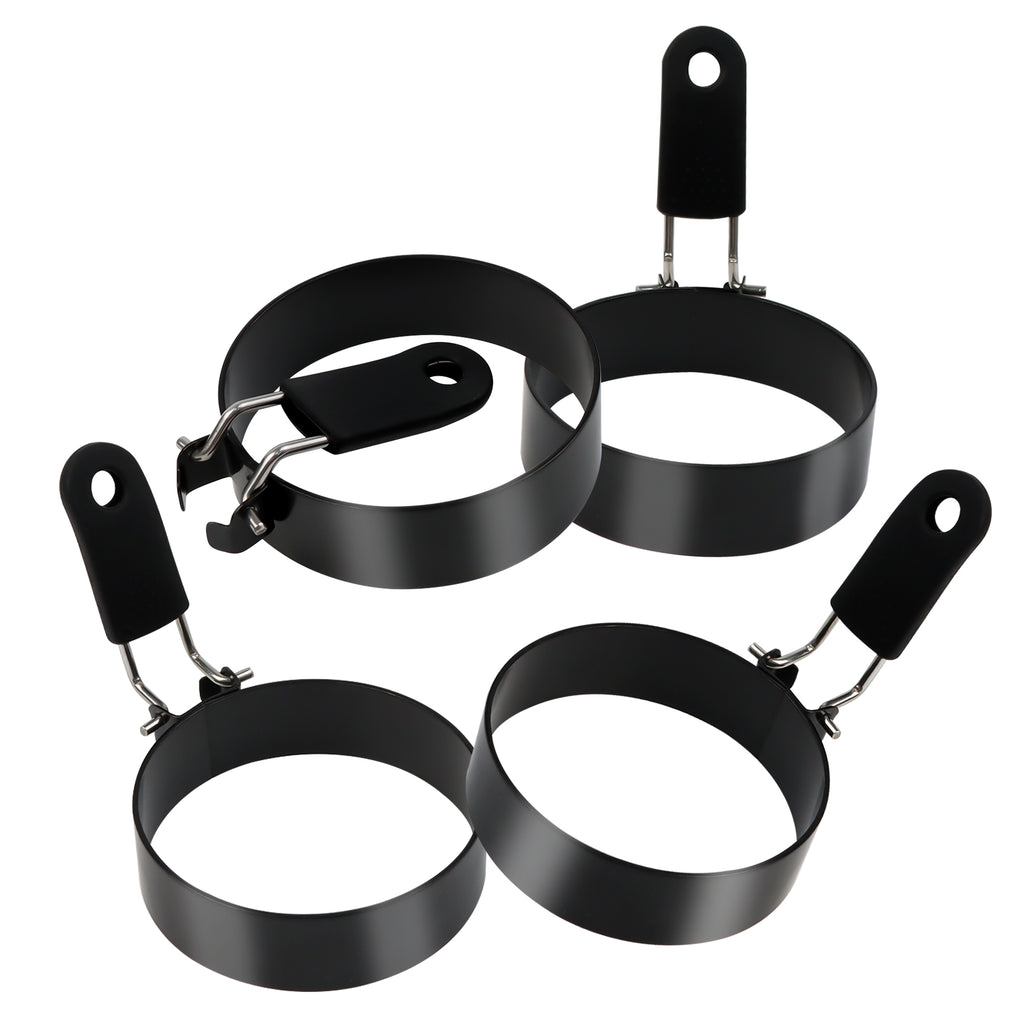 4 Counts Food-Grade Non-Stick Stainless Steel Round Egg Rings ,Multi-Functional Use ,Pancake & Omelet Molds ,Camping & Kitchen Essential