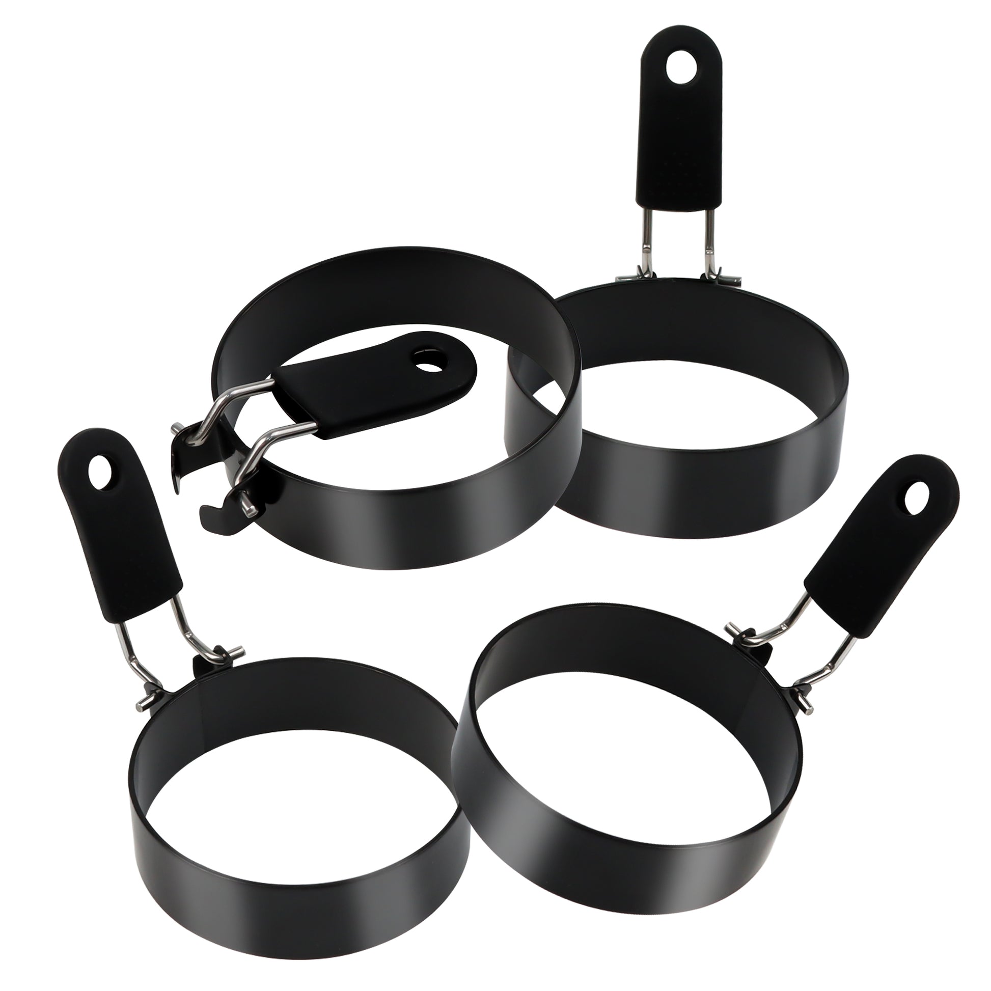 4 Counts Food-Grade Non-Stick Stainless Steel Round Egg Rings ,Multi-Functional Use ,Pancake & Omelet Molds ,Camping & Kitchen Essential