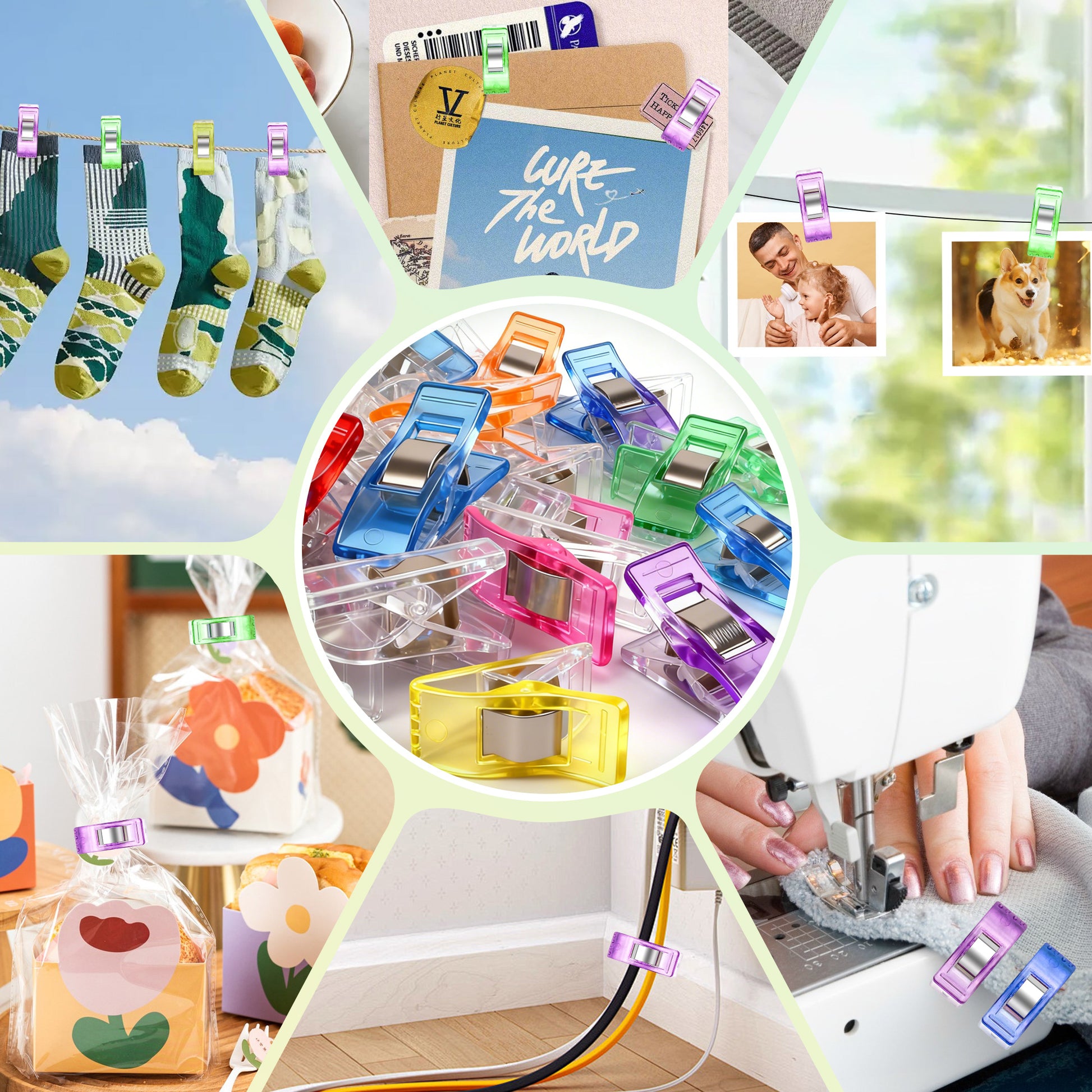 50 Counts Multi-Color Plastic Sewing Clips, replace pins to avoid holes on delicate fabrics during crafting,random color