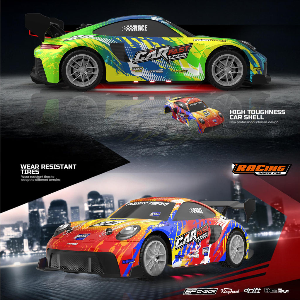 2-Car Set Drift RC Car: Electric Toy Car for Hobby Racing with Controller, 1:24 4WD High Speed RC Drift Cars (Equipped with LED Lights, Drifting Tires & Two Batteries), Christmas Gift for Adults & Kids