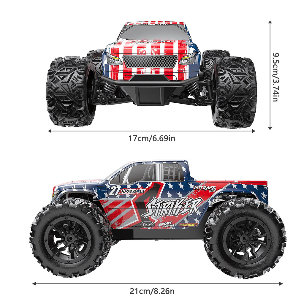 1:20 RC All - Terrain Pickup Truck - Red, 18 - 20KMH Speed, 2.4GHz Remote Control Off Road Vehicle, Waterproof Electric Powered Toy with Dual 3.7V 500mAh Rechargeable Batteries, Suitable for Kids and Hobbyists