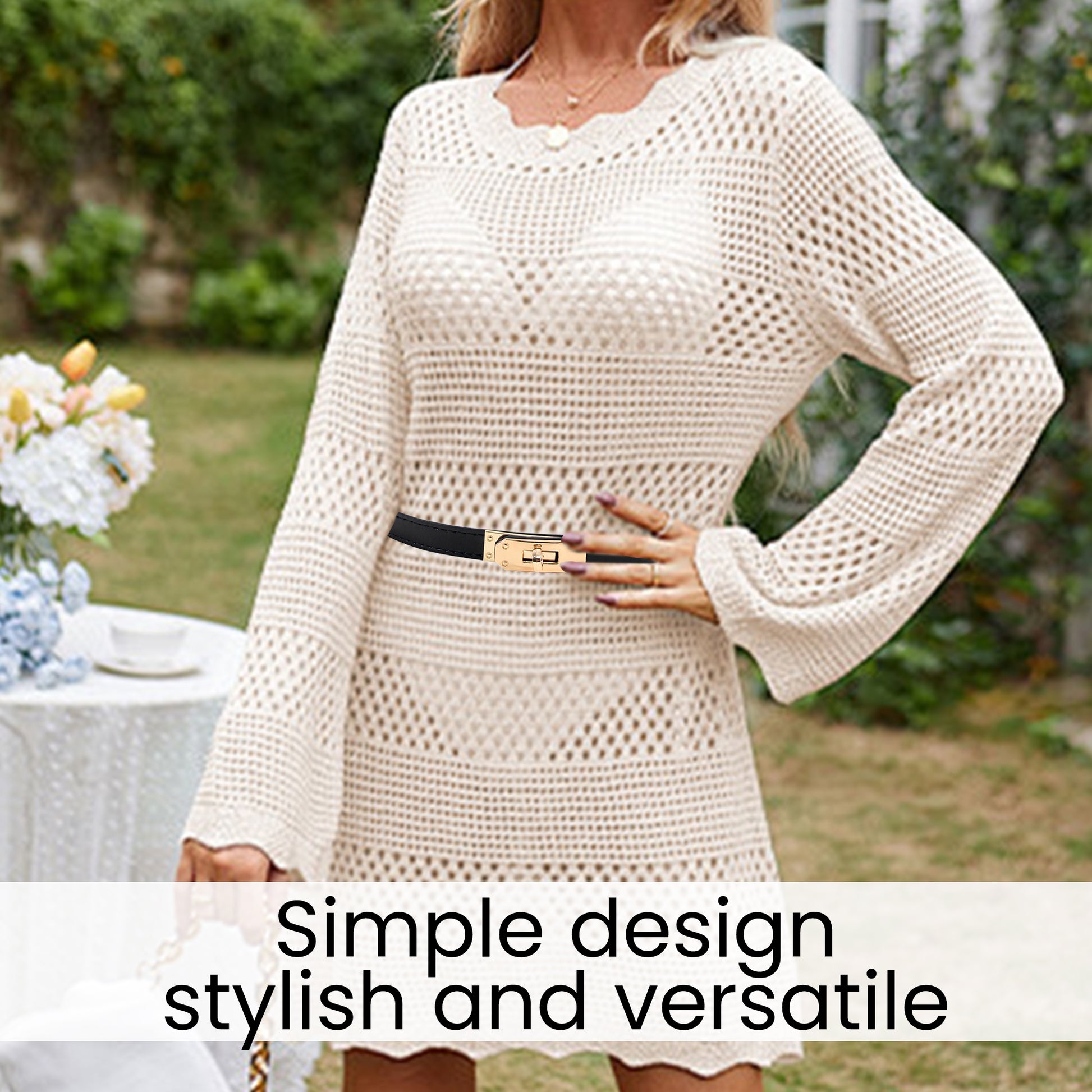 1 Count Women's Black Skinny Leather Belt with Adjustable Silver Turn-Lock Buckle for Dresses & Jeans