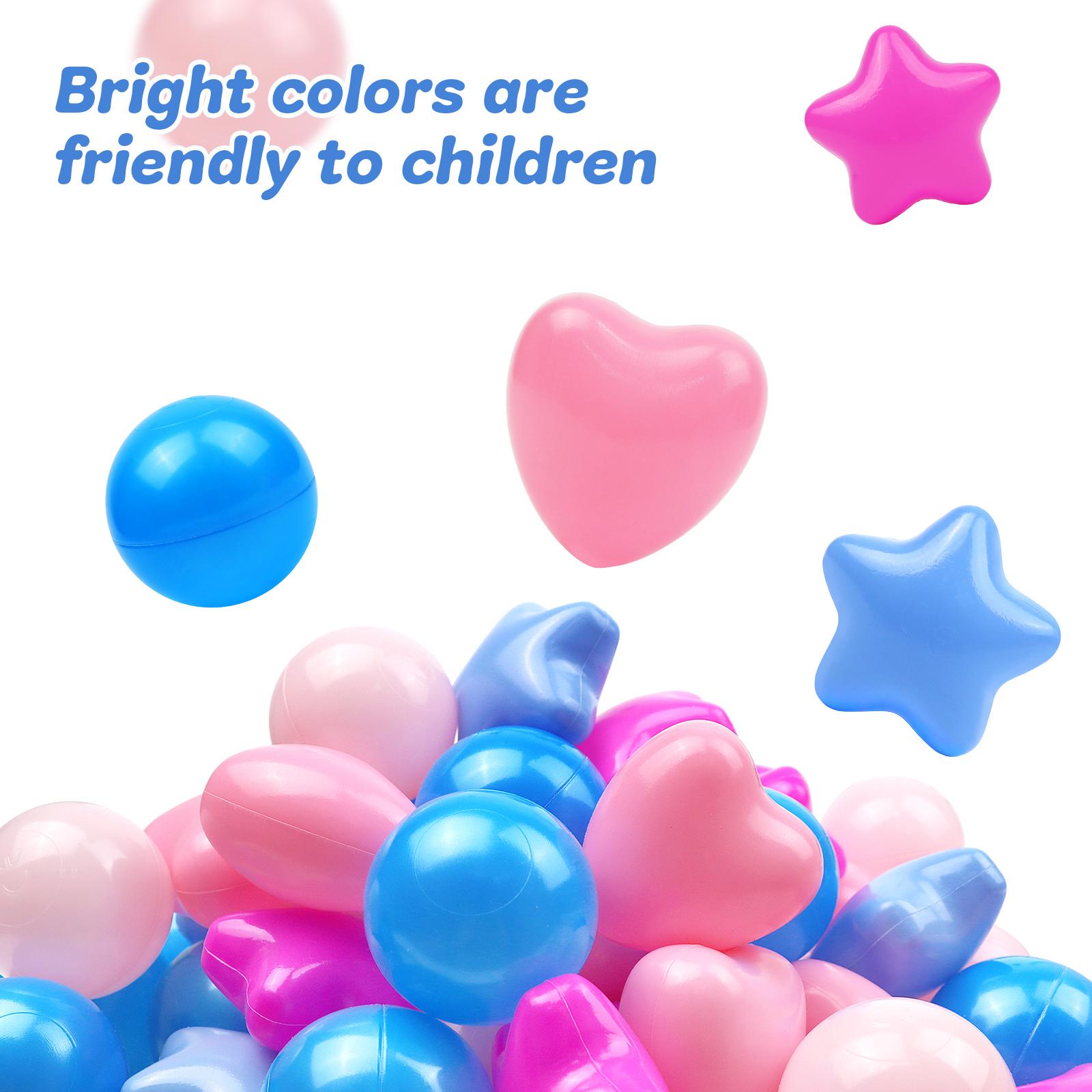 100 Counts  5 Colors Star Heart Circle Ball Pit Balls for Girls Boys Fun Playtime